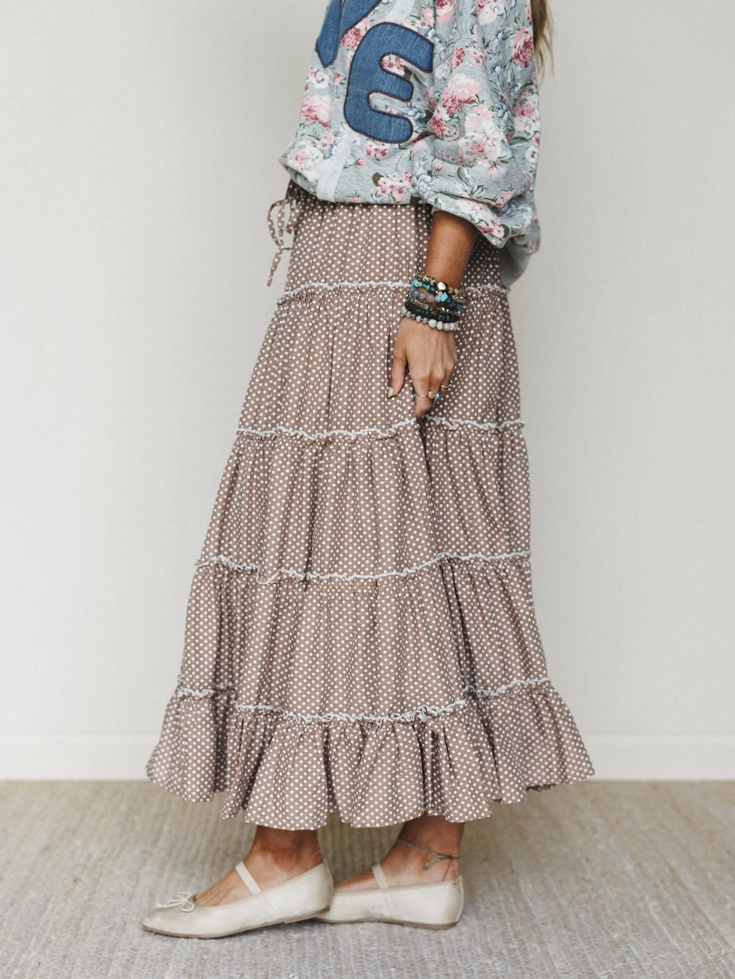 Polka Dot Darling Maxi Skirt - Mocha sold by Three Bird Nest product image thumbnail 4
