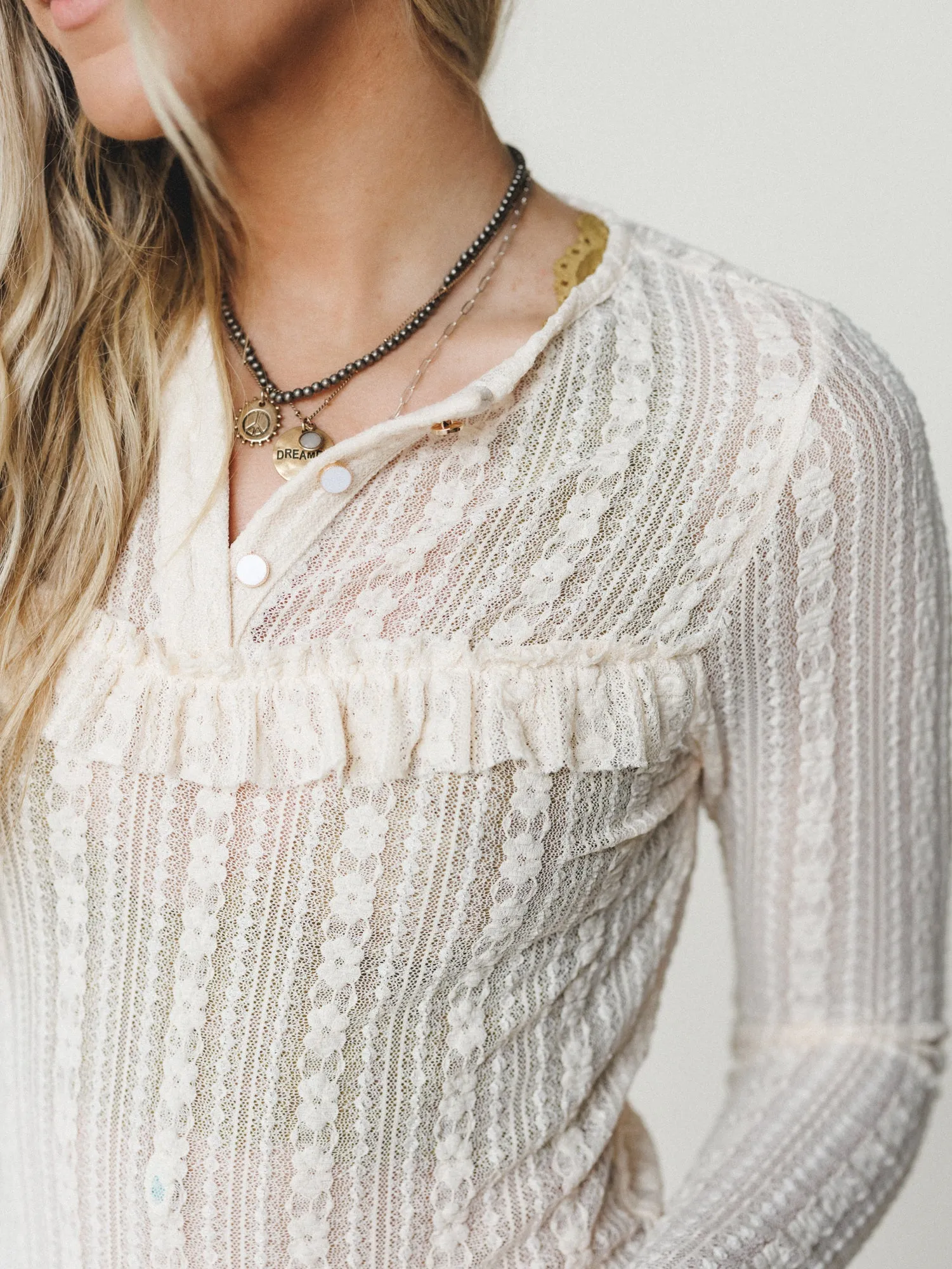 Quaint Darling Lace Long Sleeve Top - Cream sold by Three Bird Nest product image thumbnail 3