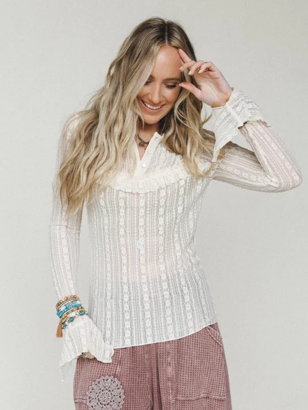Quaint Darling Lace Long Sleeve Top - Cream made by AnnieWear