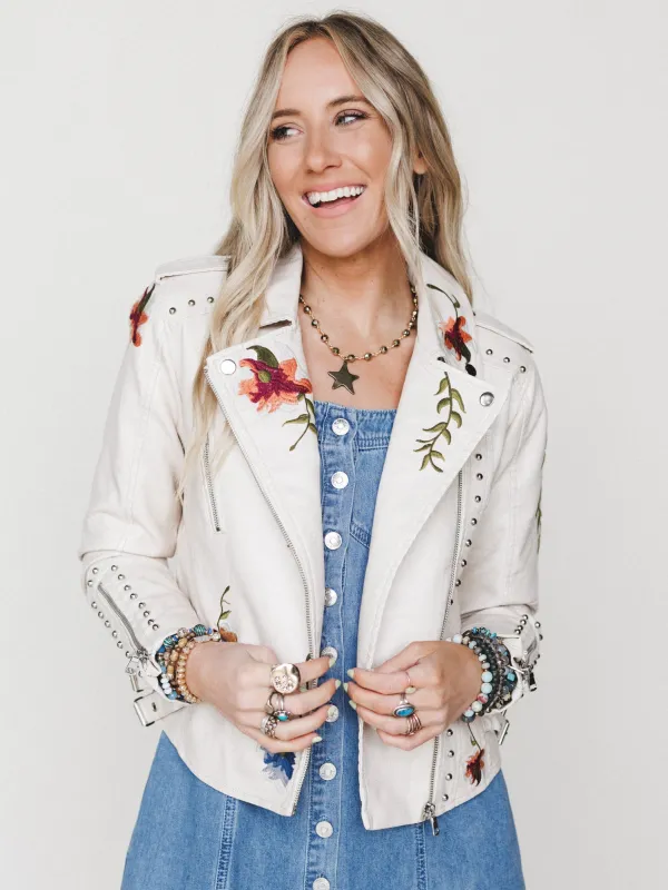 Brooklyn Embroidered Studded Jacket - Beige made by En Creme