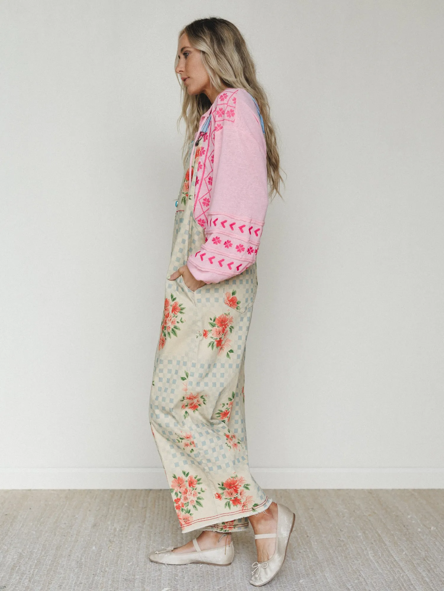 Whimsy Flower Overalls - Khaki sold by Three Bird Nest product image thumbnail 4