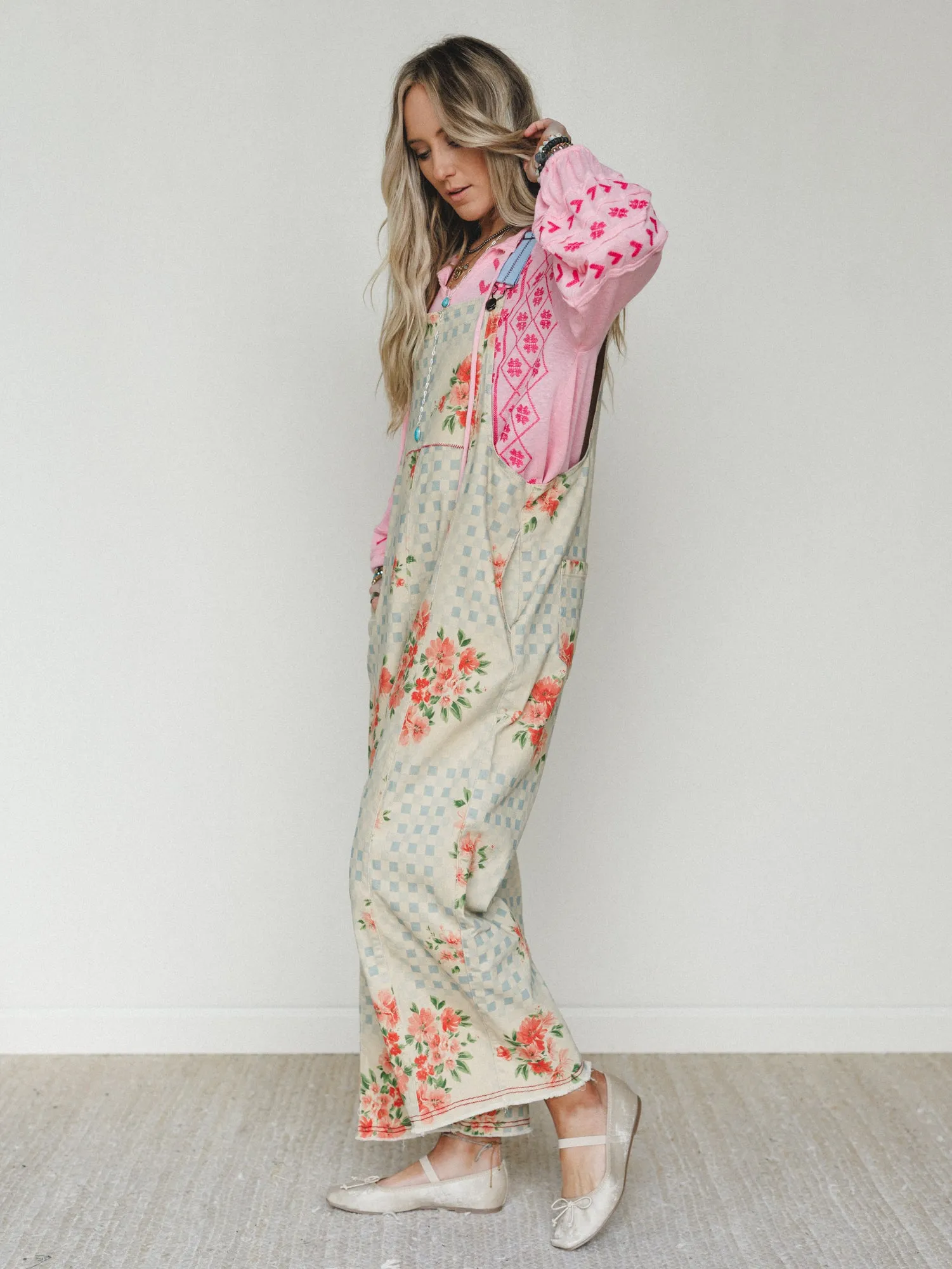 Whimsy Flower Overalls - Khaki sold by Three Bird Nest product image thumbnail 2