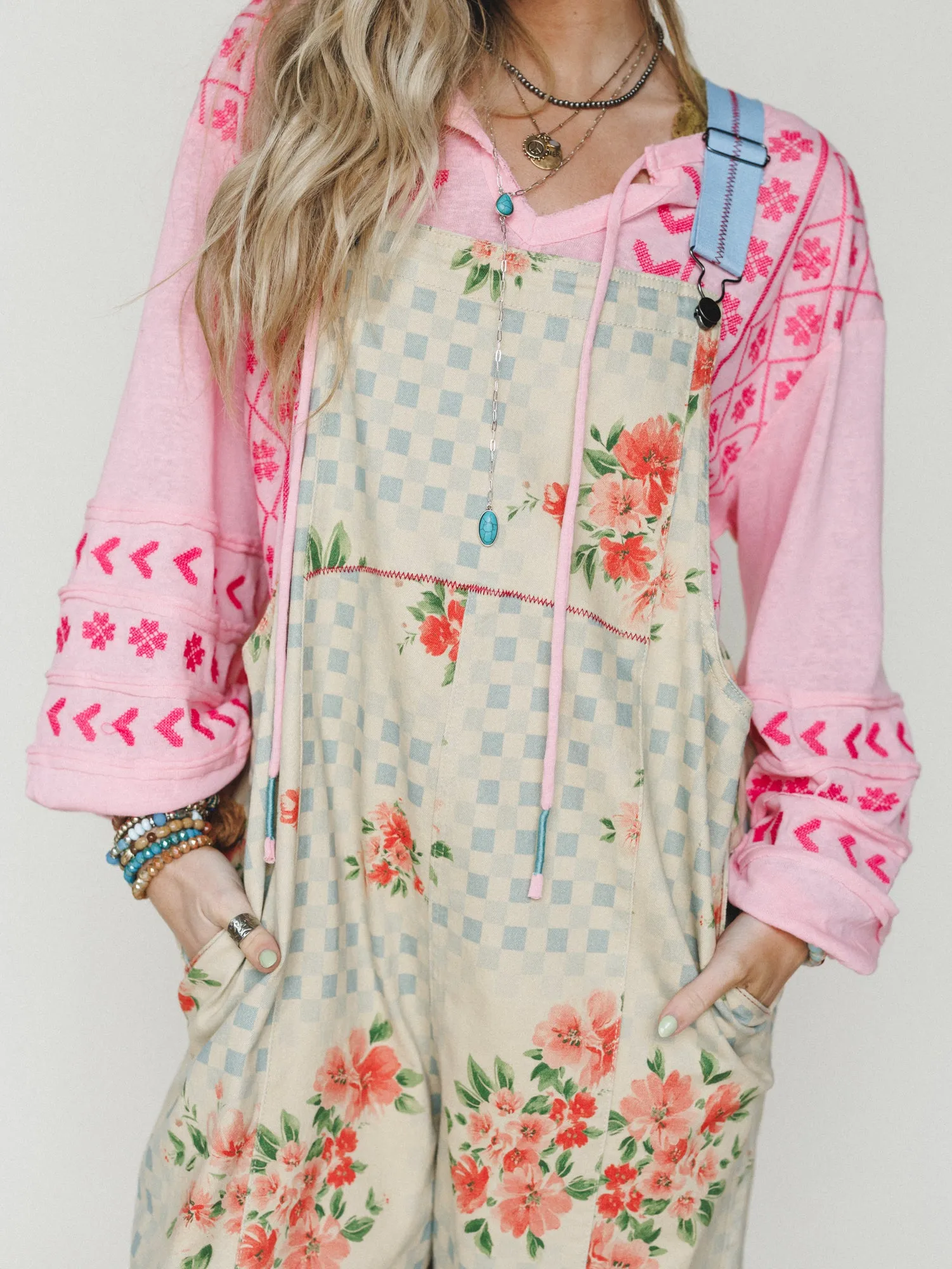Whimsy Flower Overalls - Khaki sold by Three Bird Nest