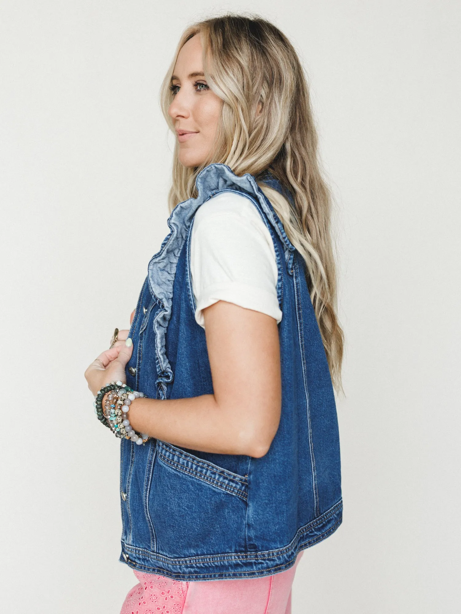 Ruffle Rebel Denim Vest - Denim sold by Three Bird Nest product image thumbnail 3