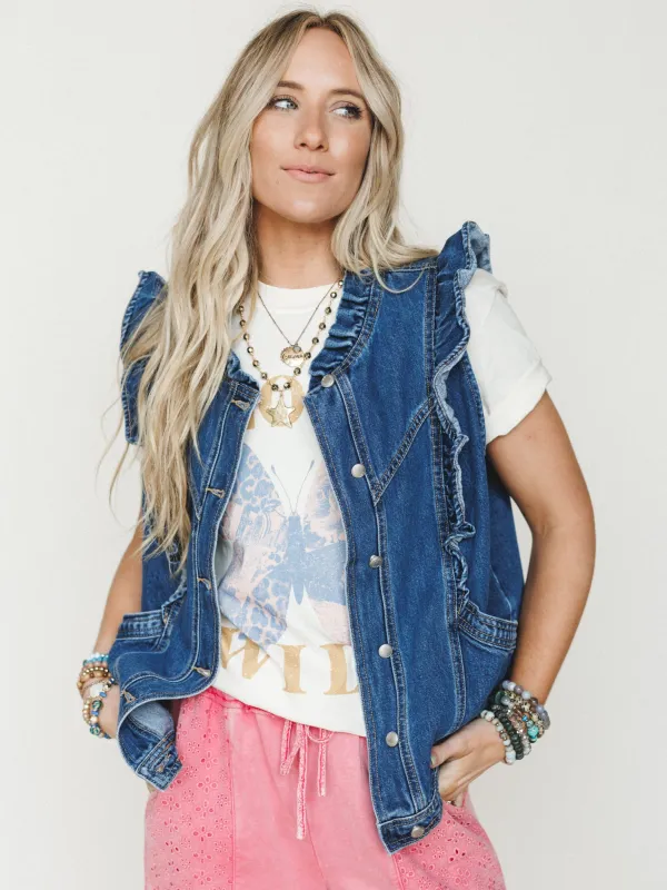 Ruffle Rebel Denim Vest - Denim made by Listicle