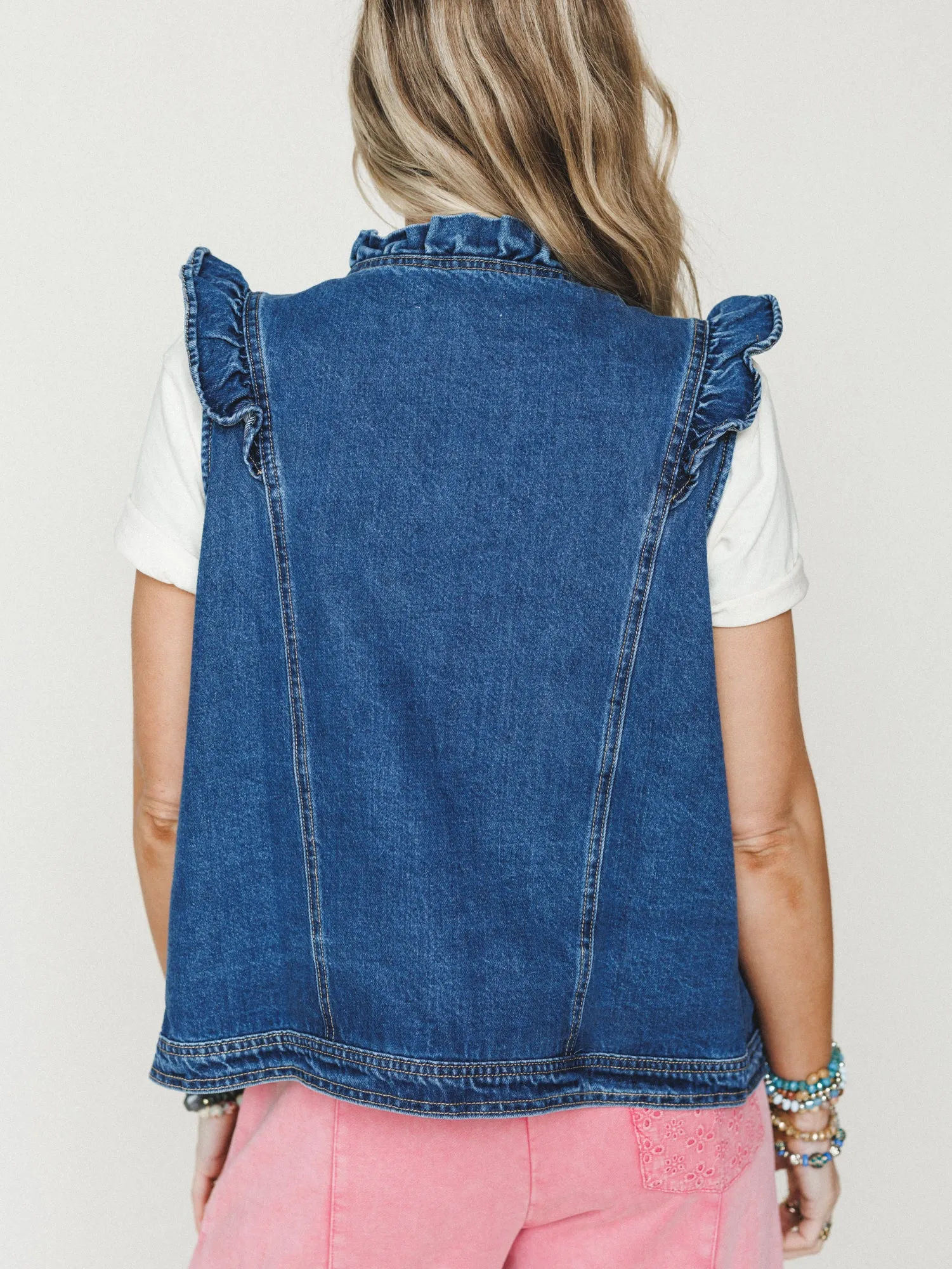 Ruffle Rebel Denim Vest - Denim sold by Three Bird Nest product image thumbnail 5