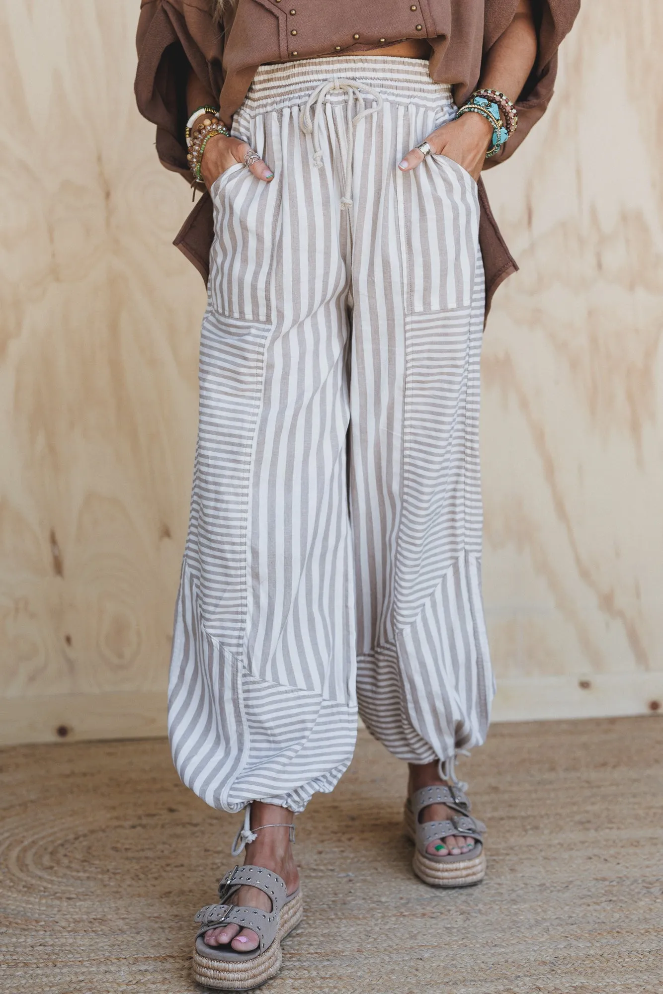Aveline Striped Pants - Taupe sold by Three Bird Nest product image thumbnail 2
