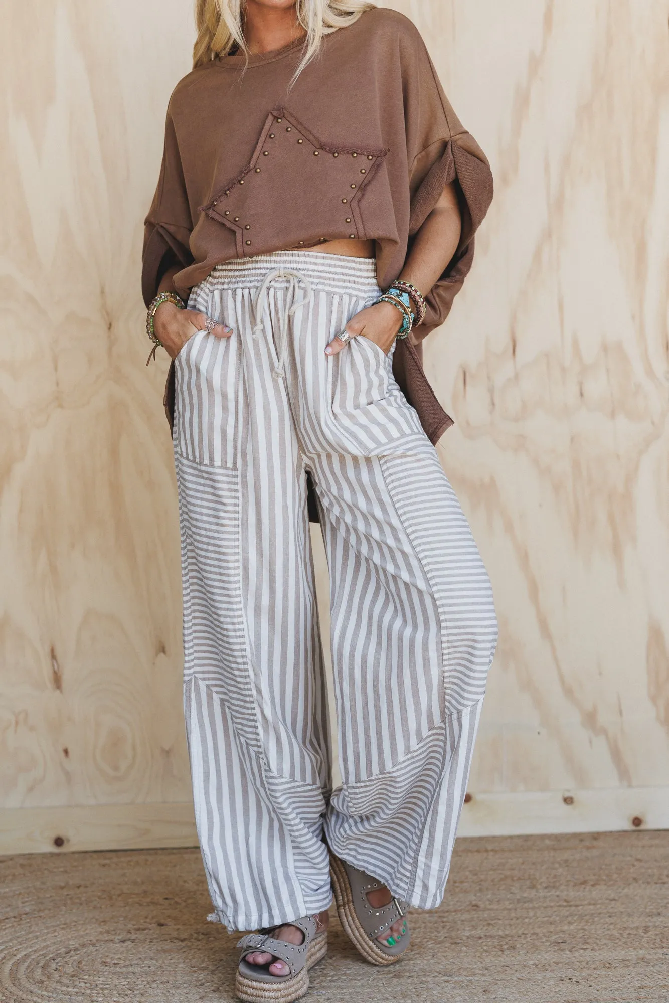 Aveline Striped Pants - Taupe sold by Three Bird Nest product image thumbnail 4