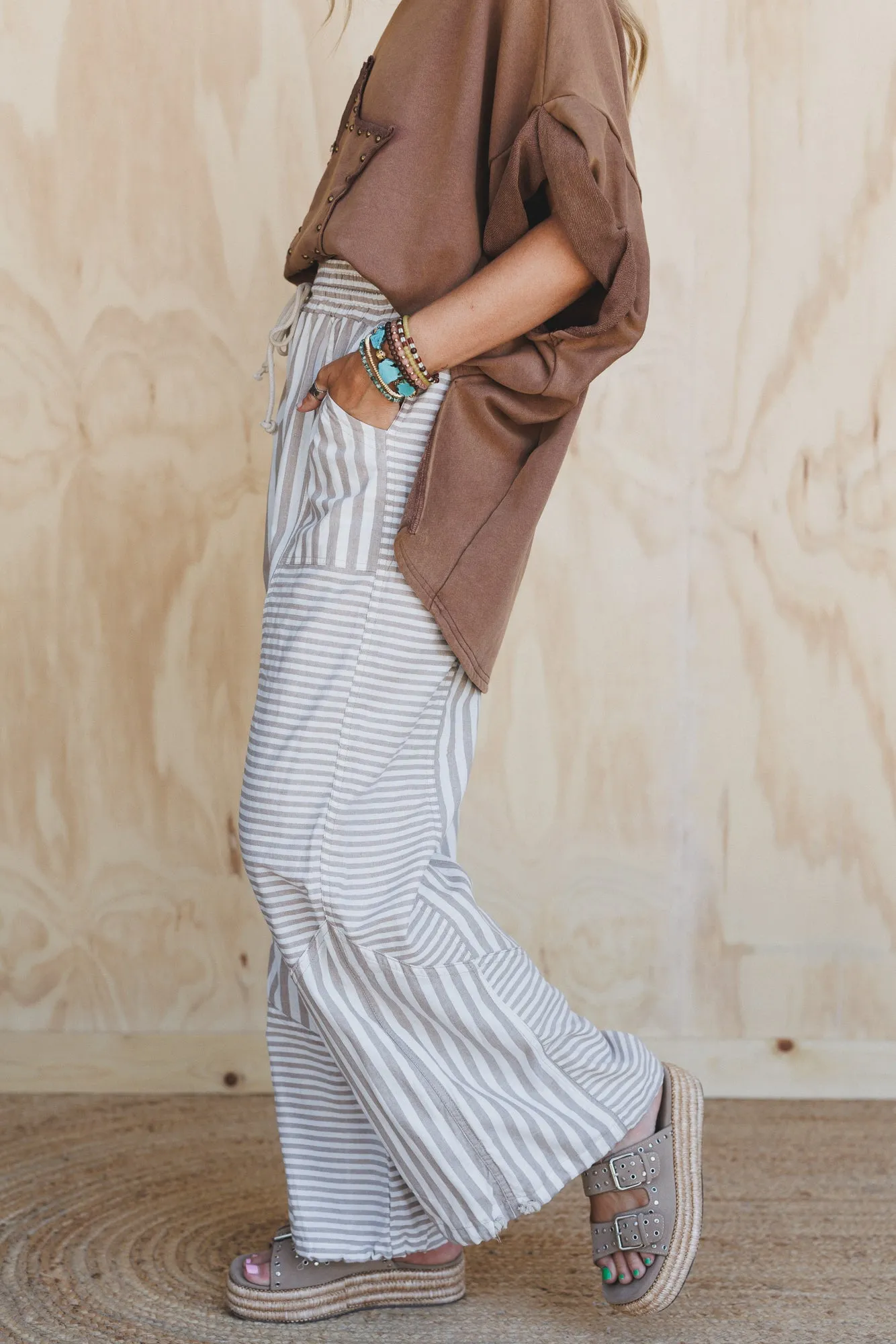 Aveline Striped Pants - Taupe sold by Three Bird Nest product image thumbnail 5