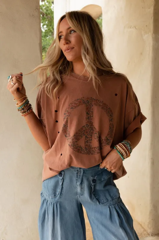 Jude Oversized Peace Sign Graphic Tee - Mauve made by easel