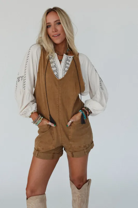 Jordyn Romper - Camel sold by Three Bird Nest