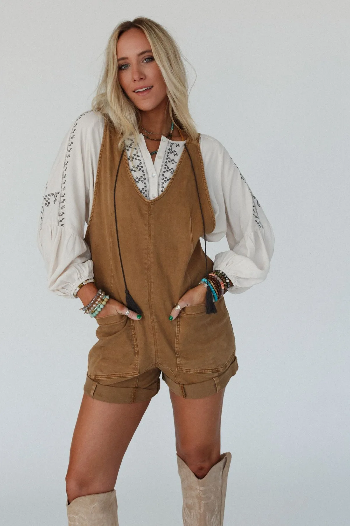 Jordyn Romper - Camel sold by Three Bird Nest