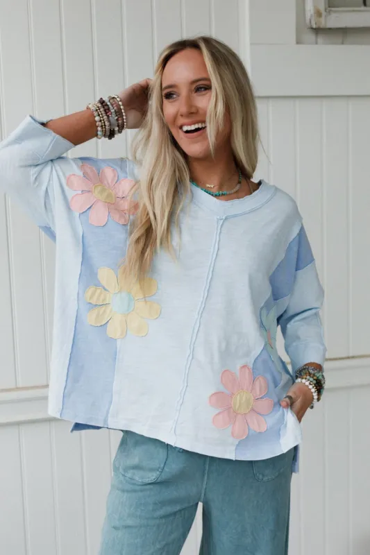Chasing Bliss Flower Patch Top - Blue sold by Three Bird Nest