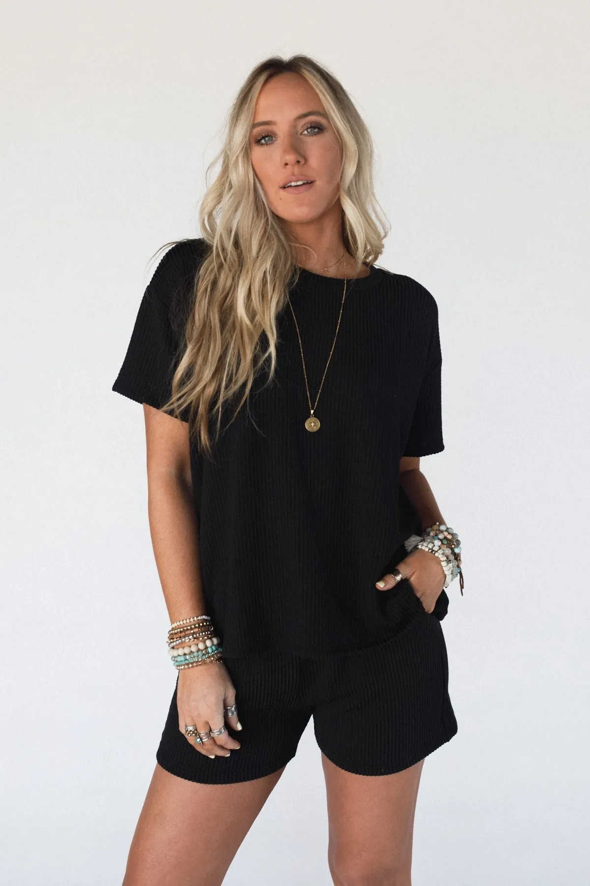 Kick Back Top And Shorts Set - Black sold by Three Bird Nest