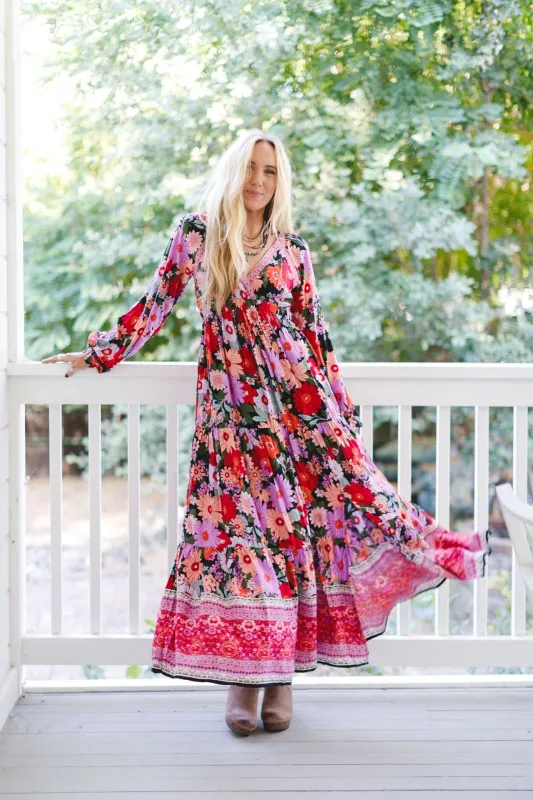 Meadow Edge Maxi Dress - Black Multi made by Inloom