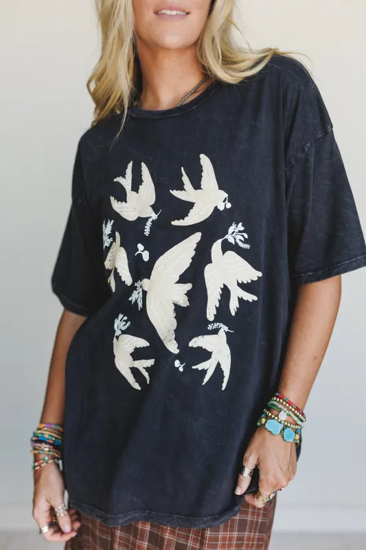 Doves Fly Graphic Tee - Charcoal sold by Three Bird Nest
