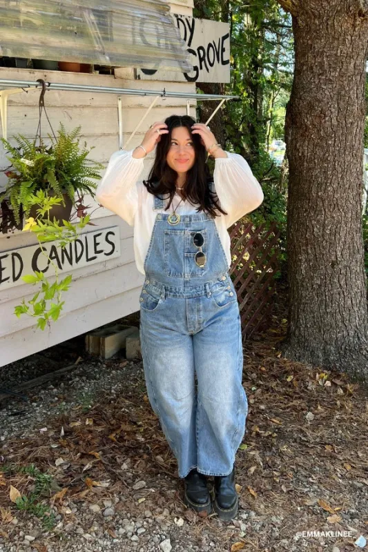 City Streets Barrel Leg Overalls - Denim made by Three Bird Nest