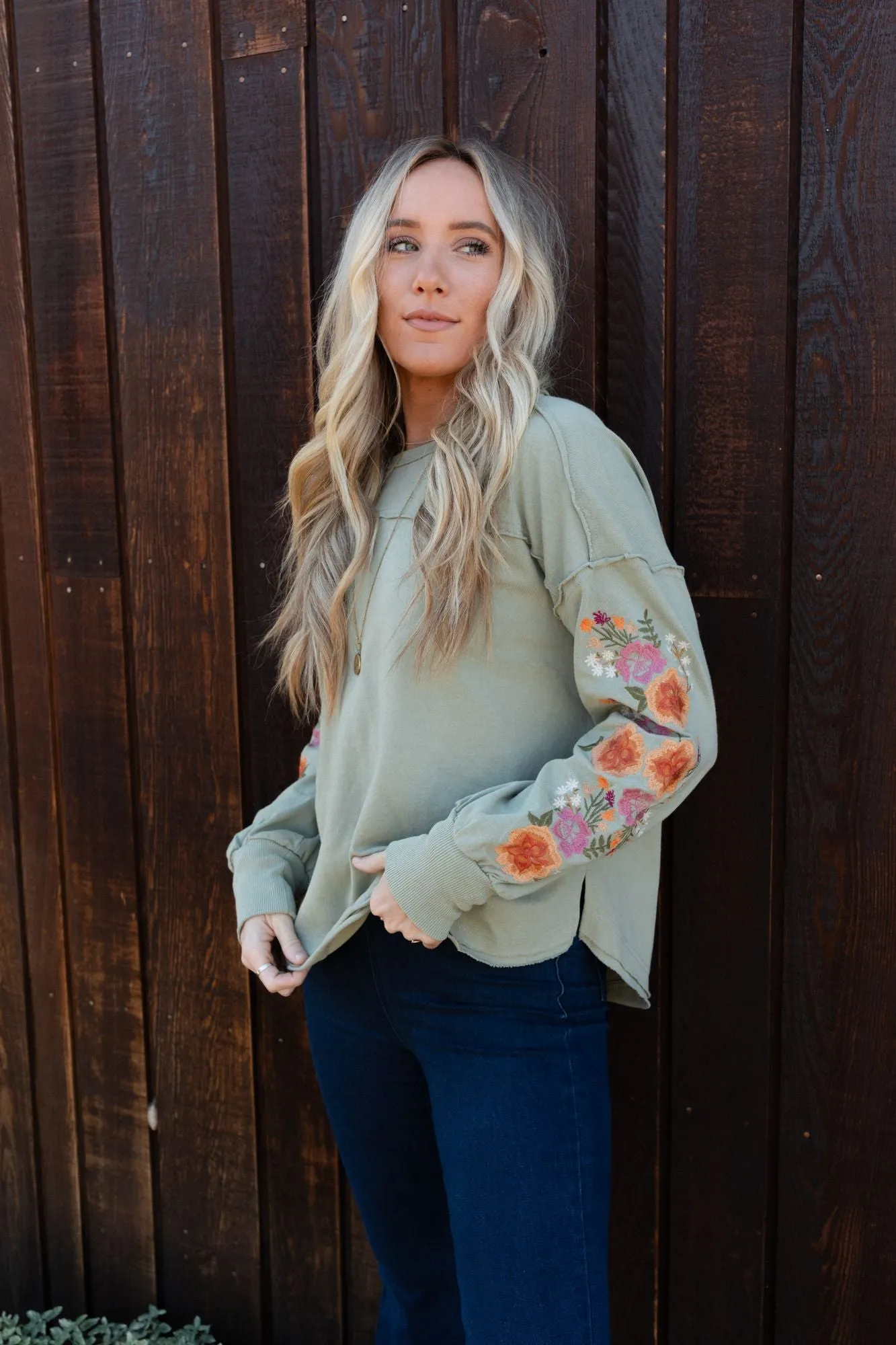 Doriane Embroidered Top - Sage sold by Three Bird Nest product image thumbnail 5