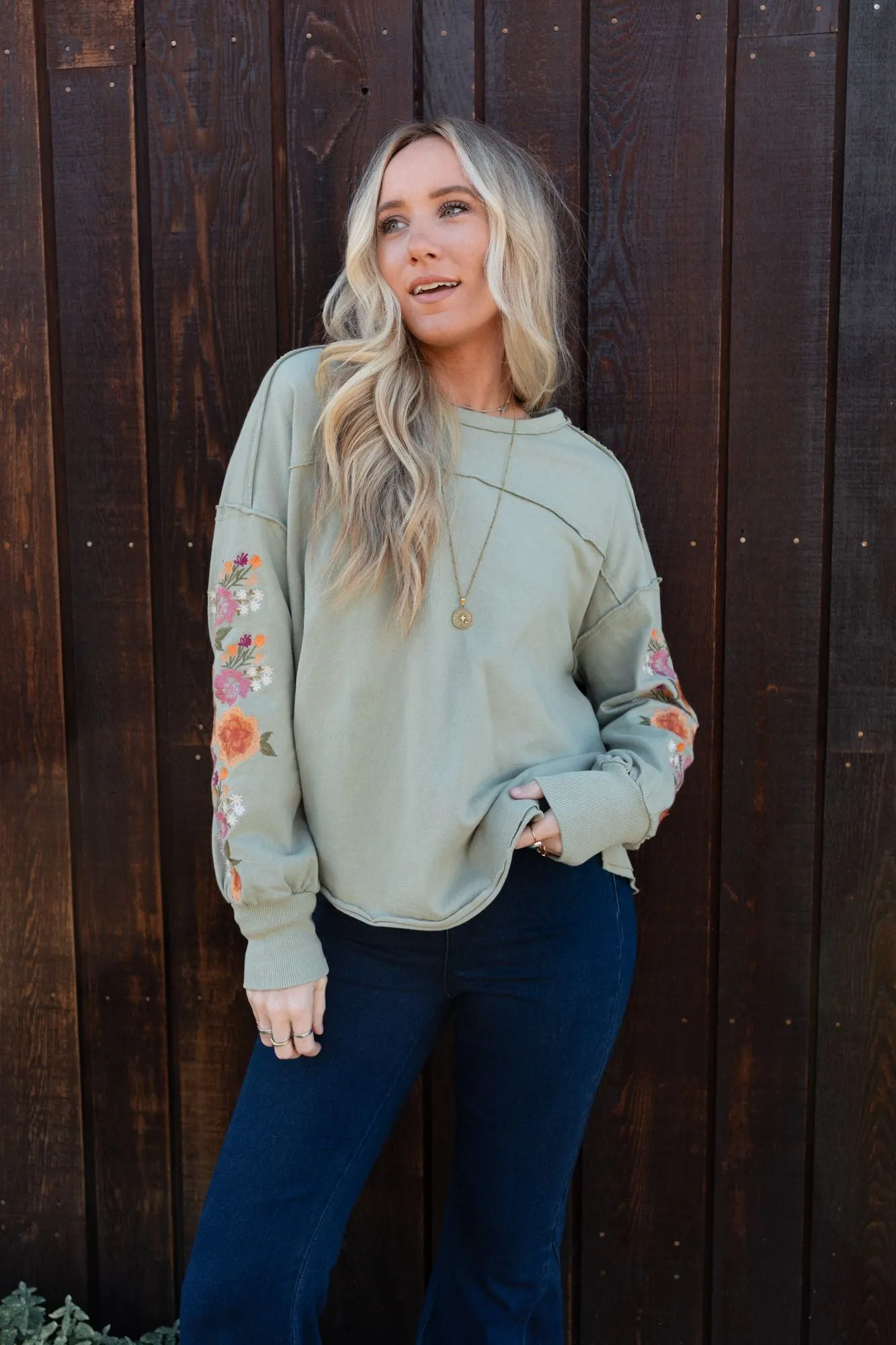 Doriane Embroidered Top - Sage sold by Three Bird Nest product image thumbnail 2