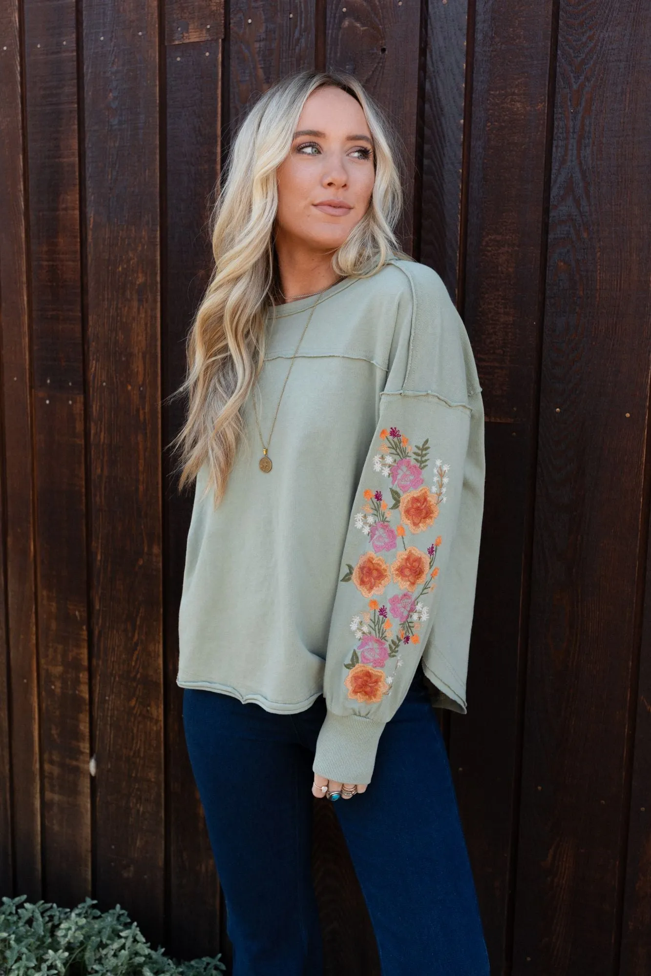 Doriane Embroidered Top - Sage sold by Three Bird Nest product image thumbnail 3