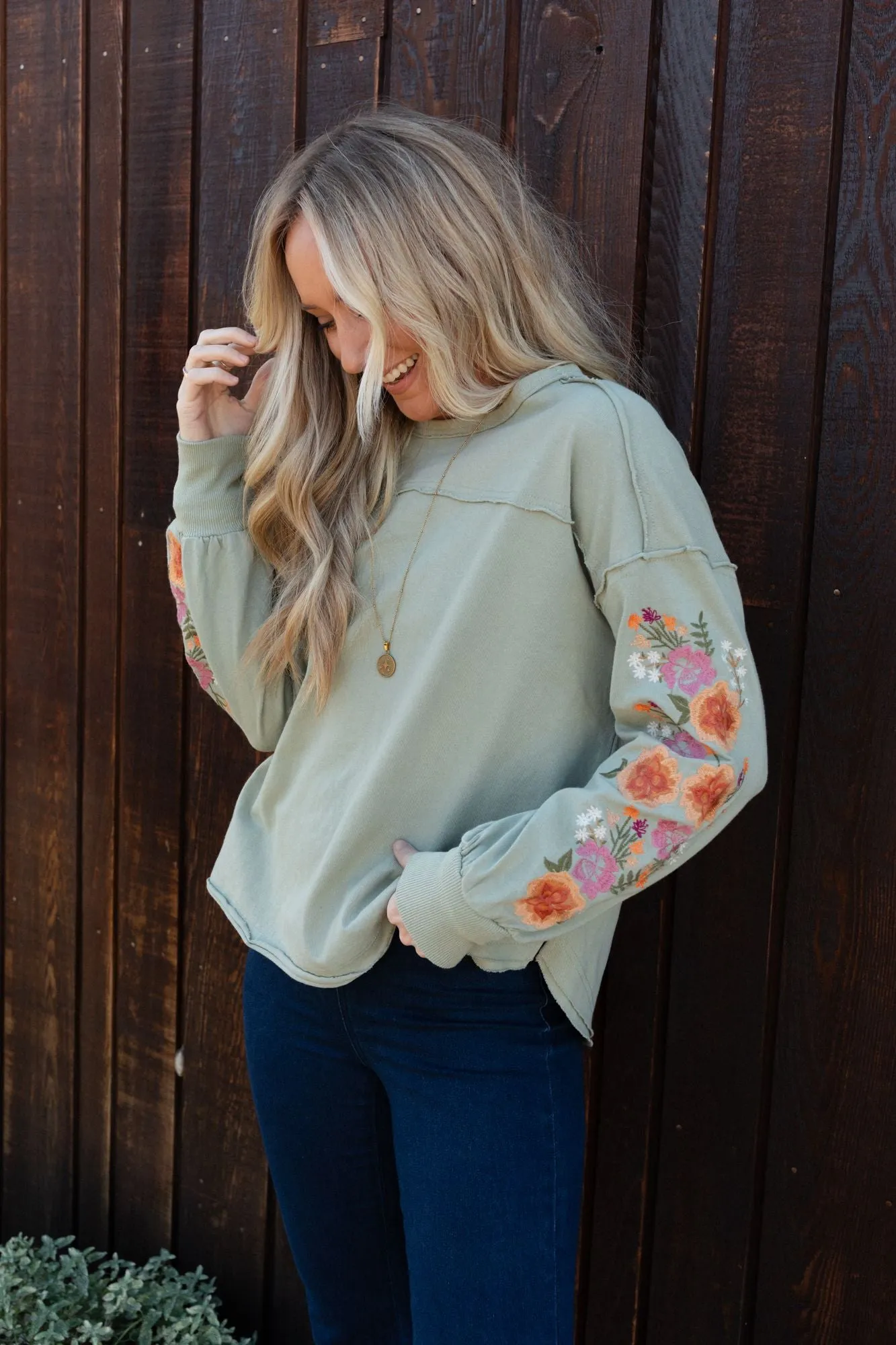 Doriane Embroidered Top - Sage sold by Three Bird Nest product image thumbnail 4