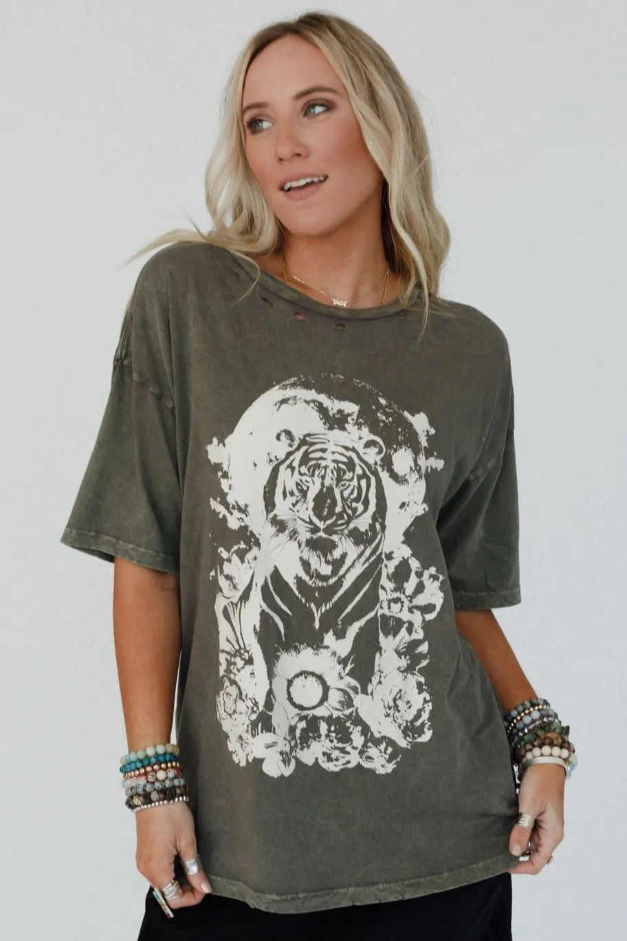 Tiger Moon Graphic Tee - Iron sold by Three Bird Nest