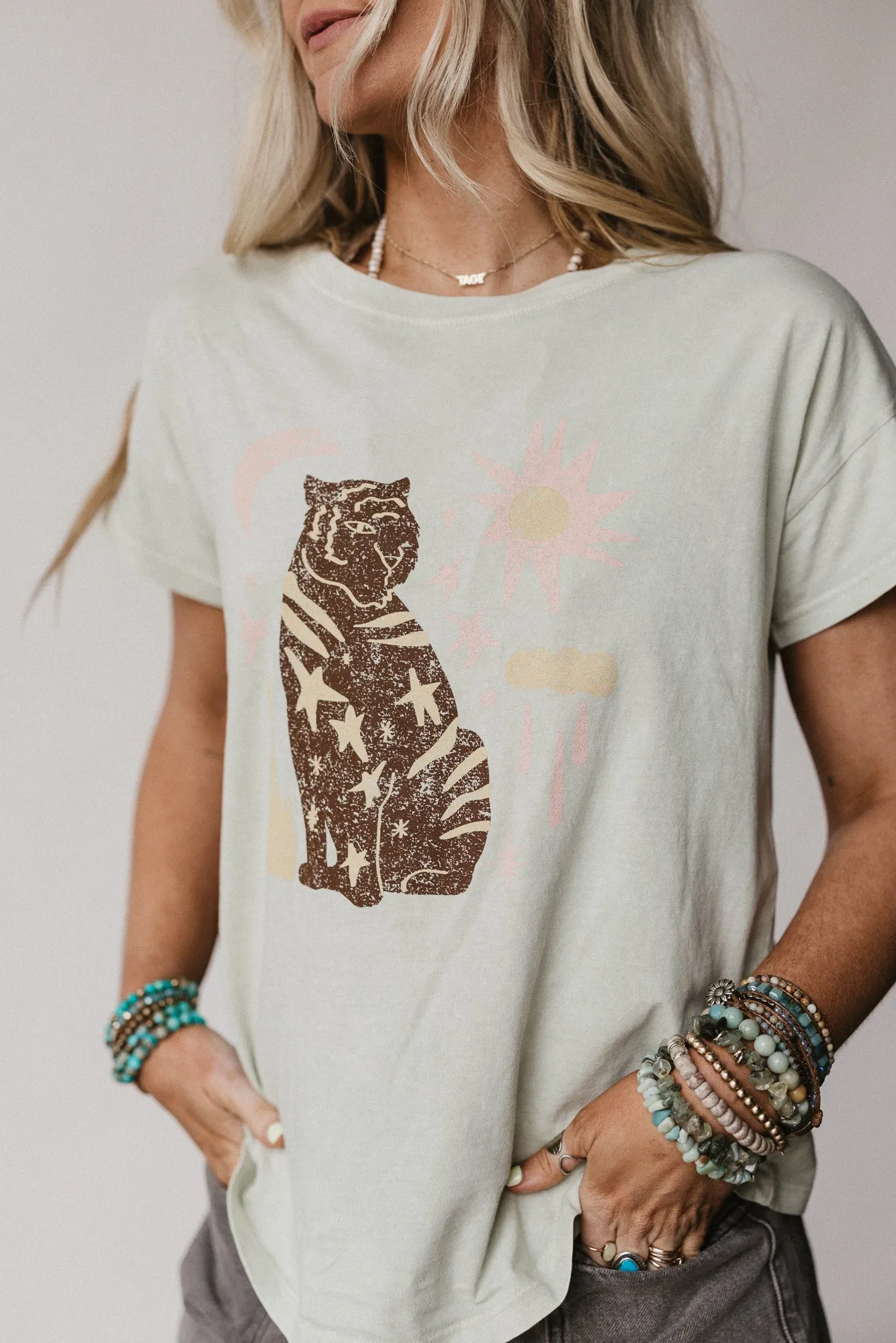 Starry Tiger Graphic Tee - Sage sold by Three Bird Nest product image thumbnail 4
