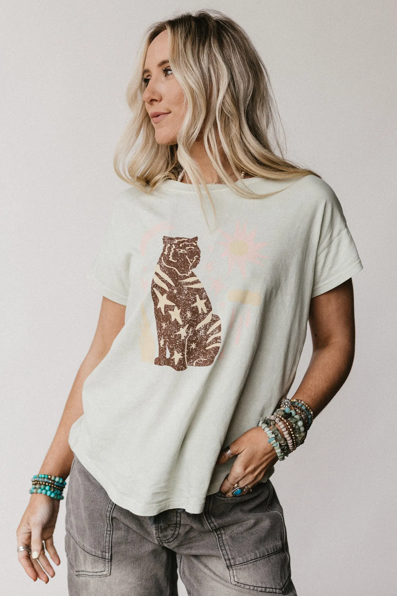 Starry Tiger Graphic Tee - Sage sold by Three Bird Nest product image thumbnail 2