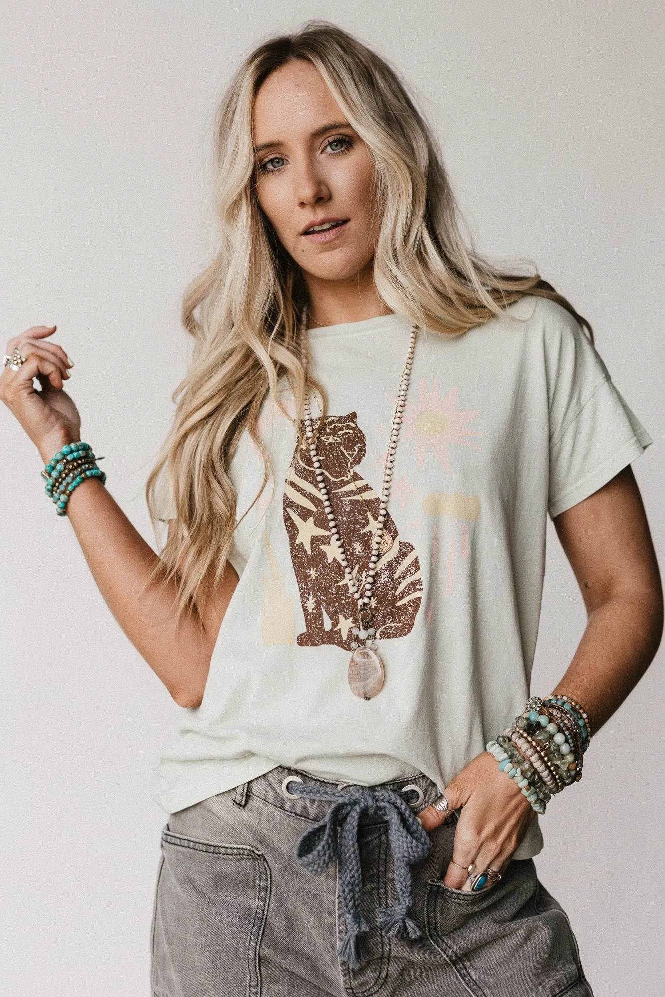 Starry Tiger Graphic Tee - Sage sold by Three Bird Nest product image thumbnail 3