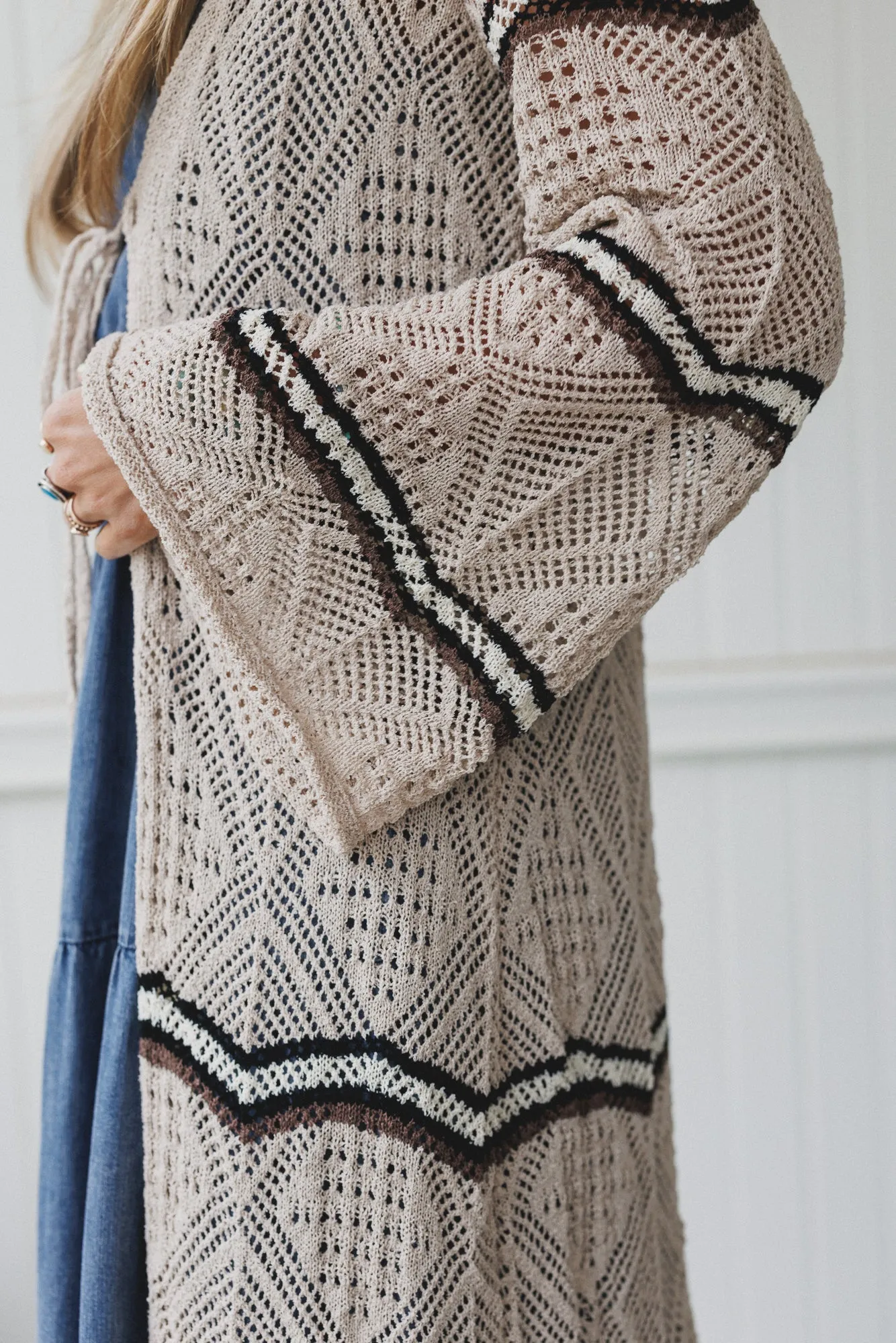 Crochet Breeze Cardigan Duster - Oatmeal sold by Three Bird Nest product image thumbnail 4