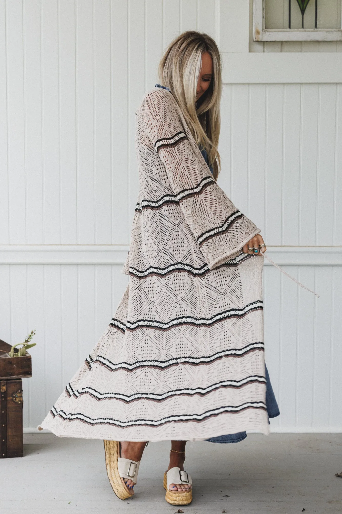 Crochet Breeze Cardigan Duster - Oatmeal sold by Three Bird Nest product image thumbnail 2