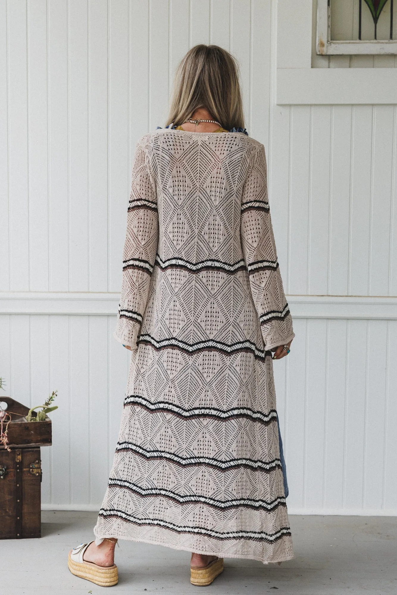 Crochet Breeze Cardigan Duster - Oatmeal sold by Three Bird Nest product image thumbnail 5
