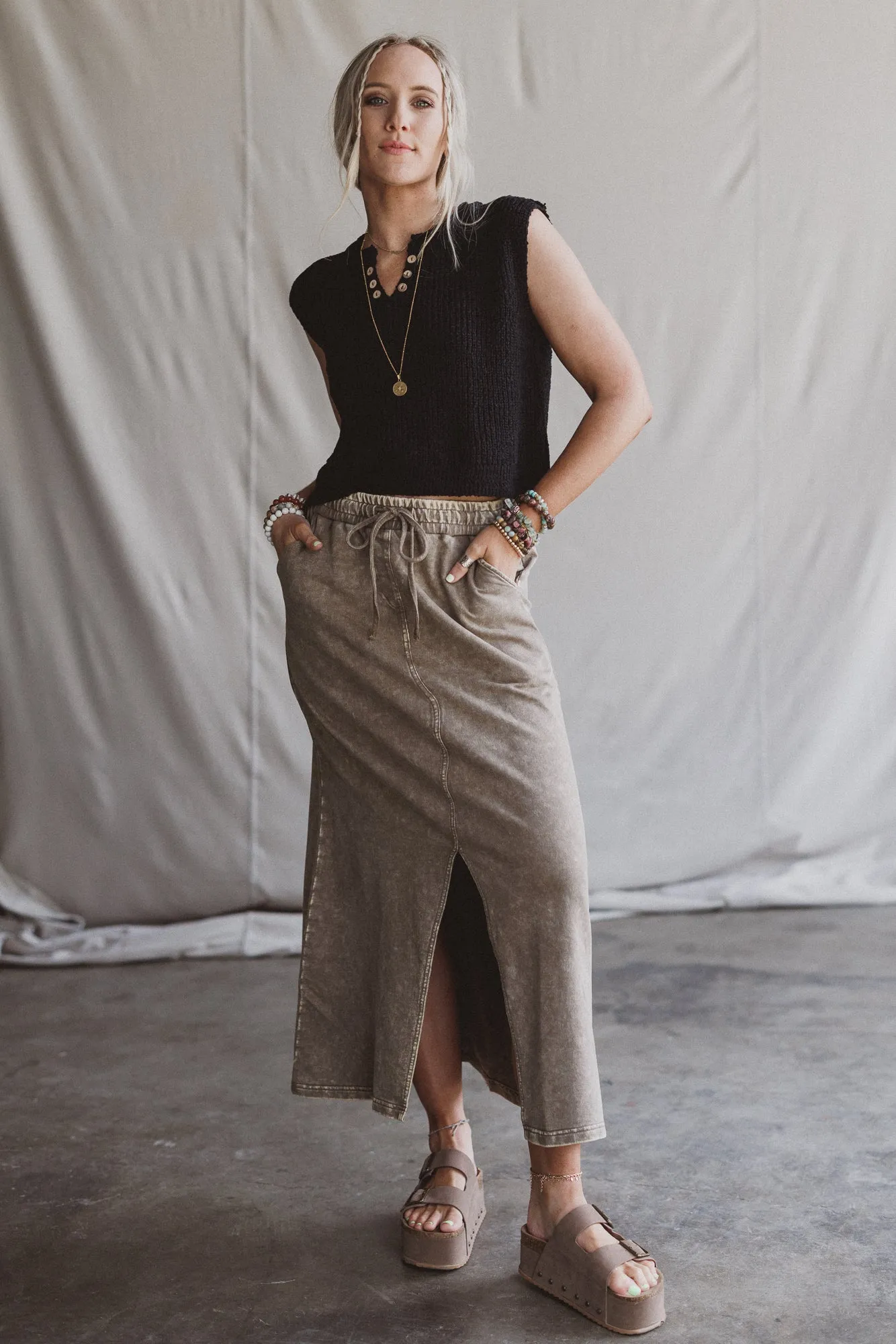 Sunfade Front Slit Maxi Skirt - Mocha sold by Three Bird Nest product image thumbnail 2