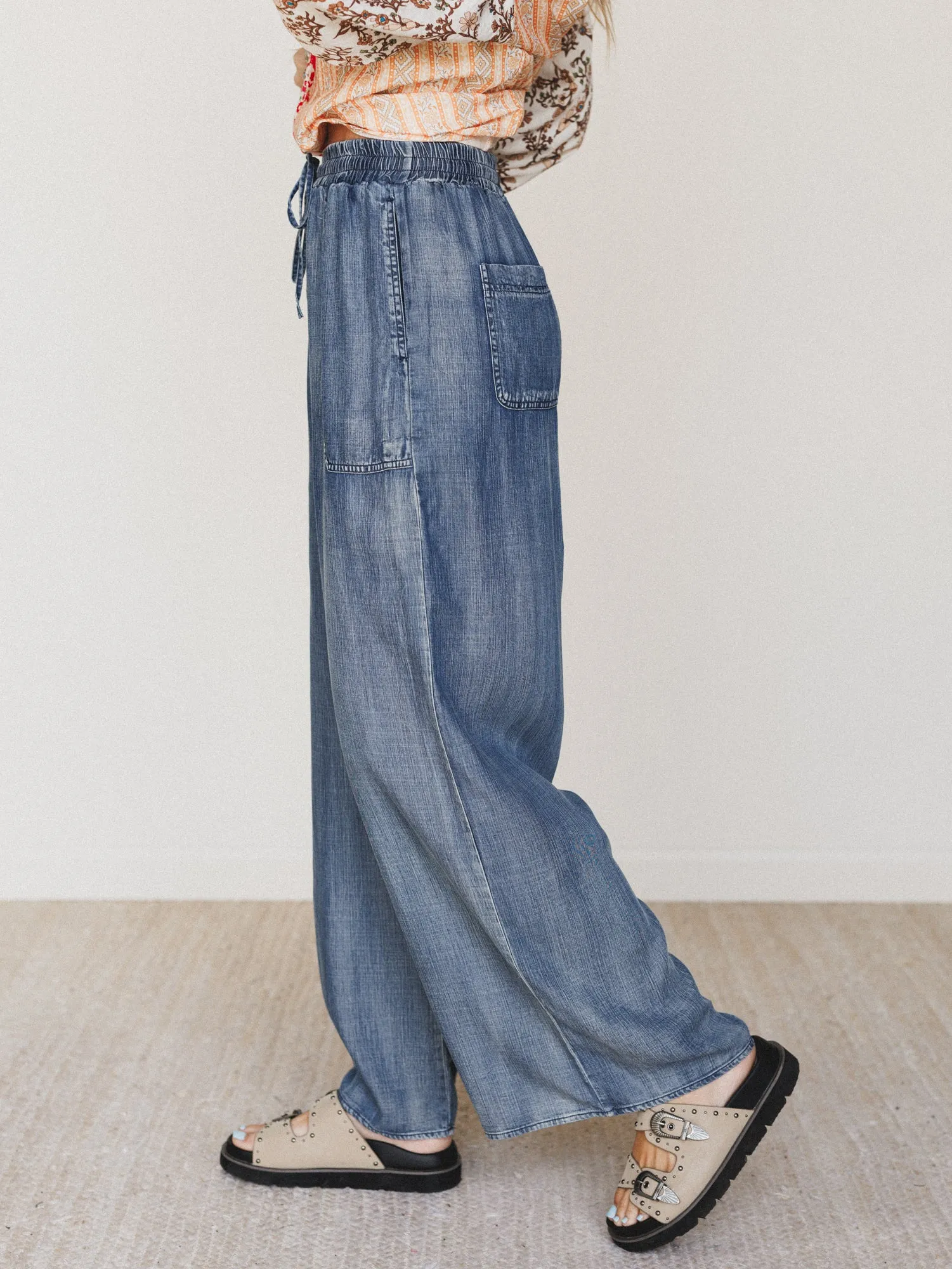 Casual Step Wide Leg Pants - Dark Denim sold by Three Bird Nest product image thumbnail 2