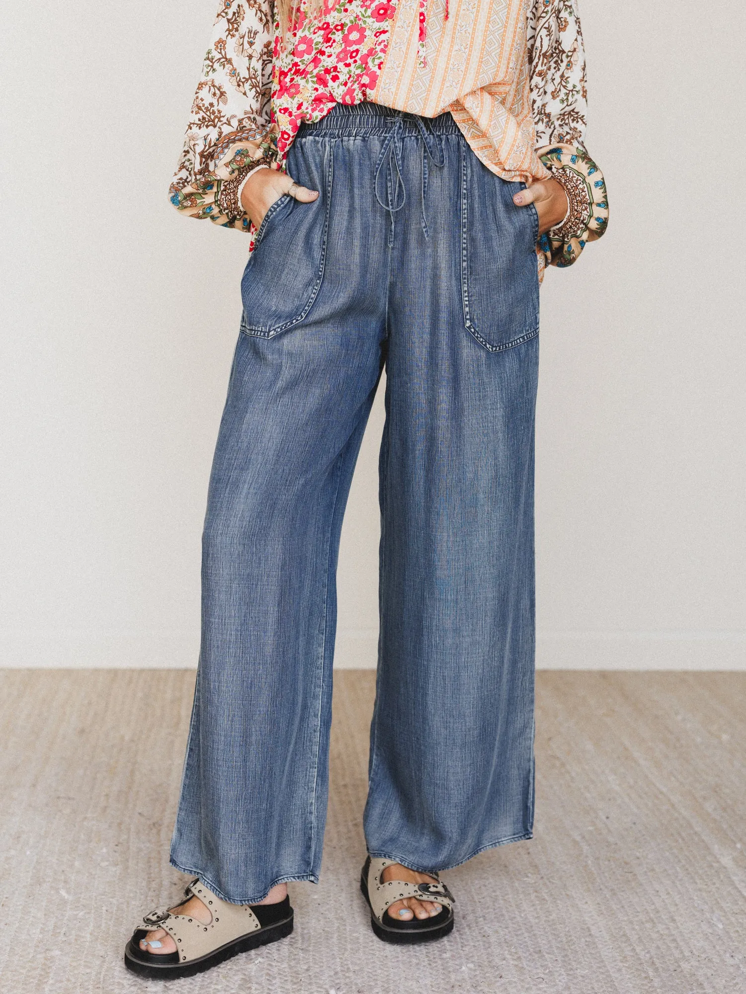 Casual Step Wide Leg Pants - Dark Denim sold by Three Bird Nest