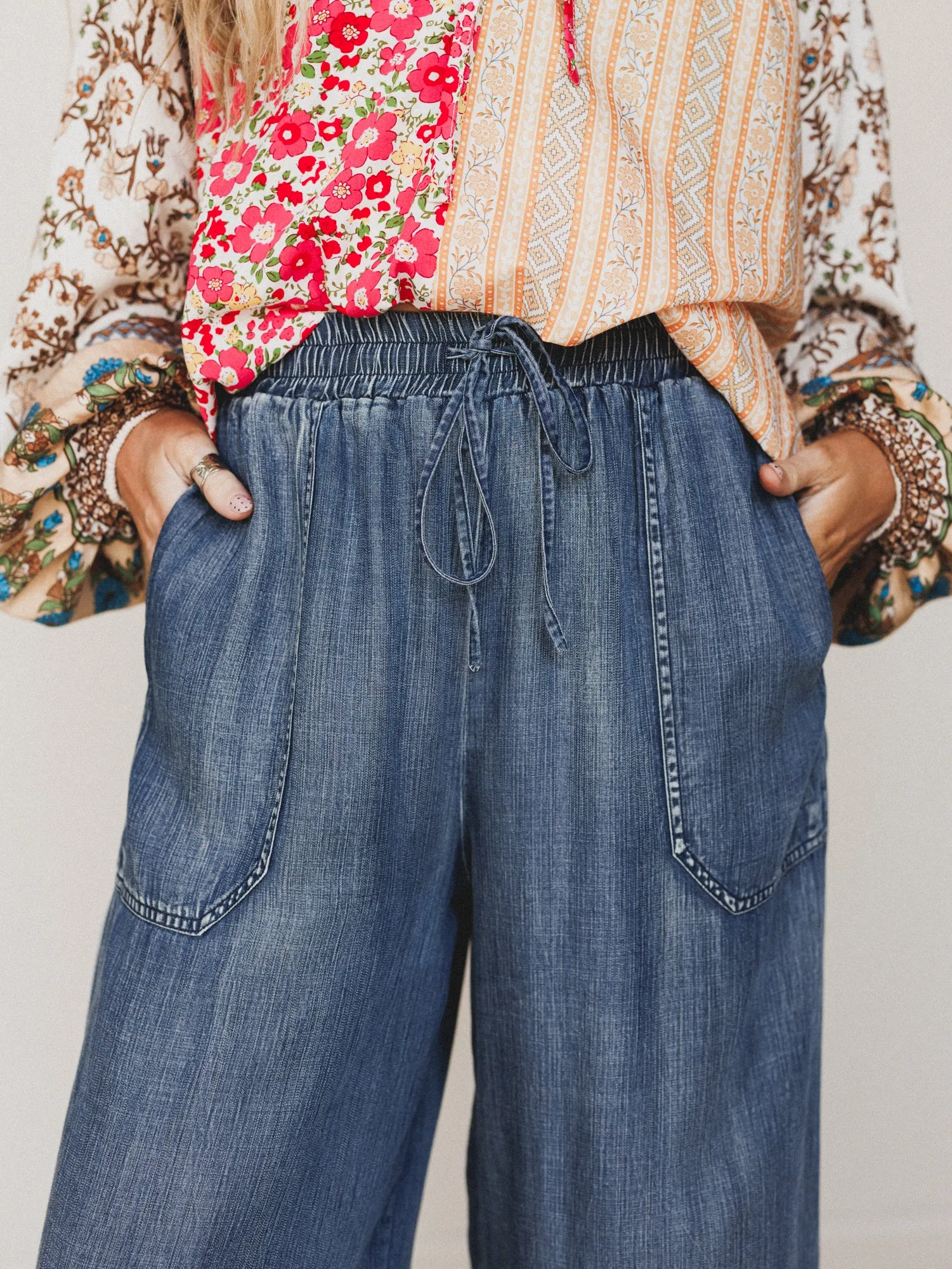 Casual Step Wide Leg Pants - Dark Denim sold by Three Bird Nest product image thumbnail 3