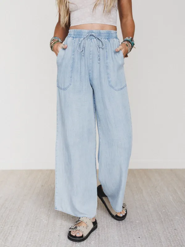 Casual Step Wide Leg Pants  - Light Denim made by mittoshop