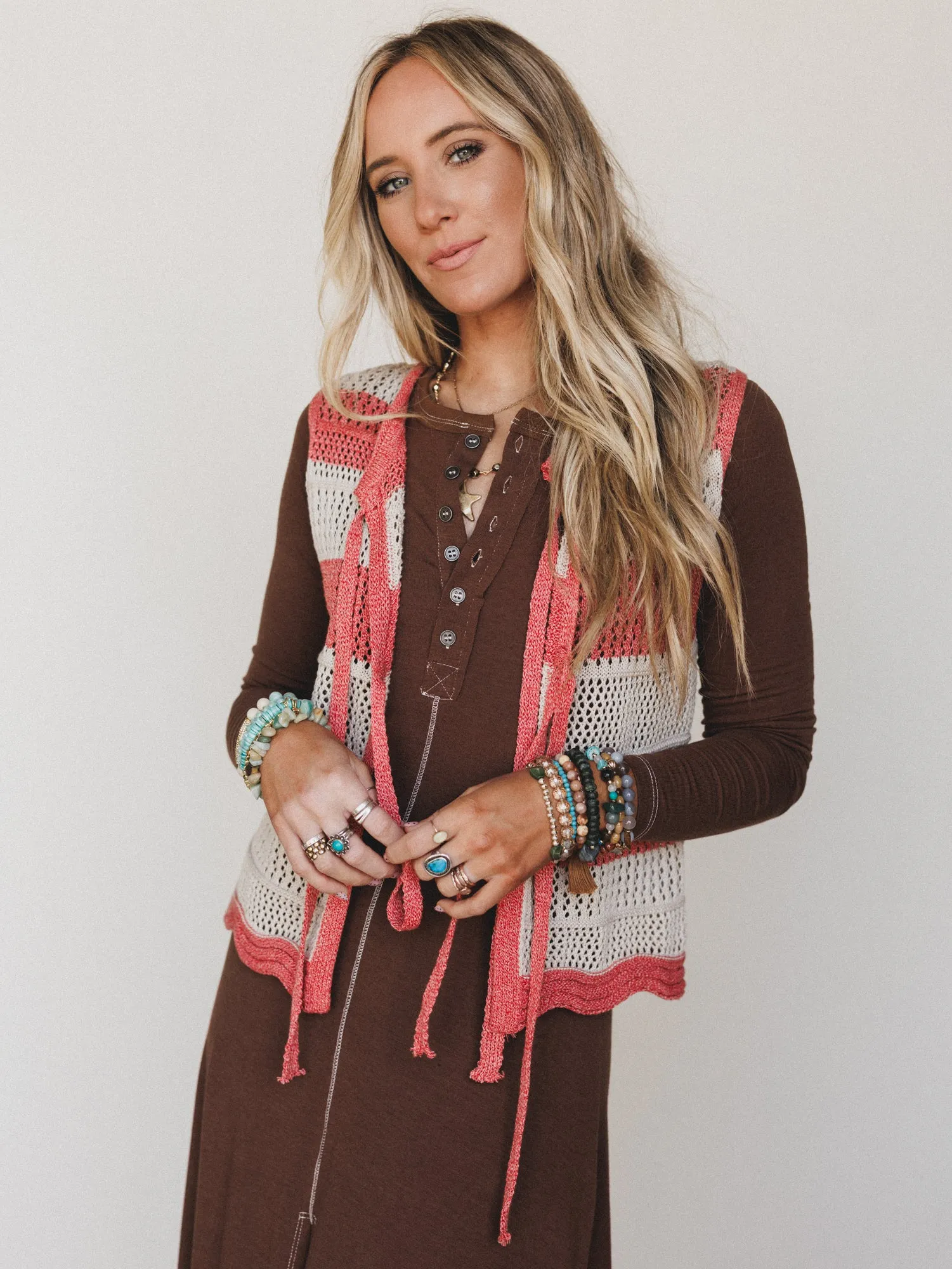 Wave Line Knit Vest - Coral Red sold by Three Bird Nest product image thumbnail 5