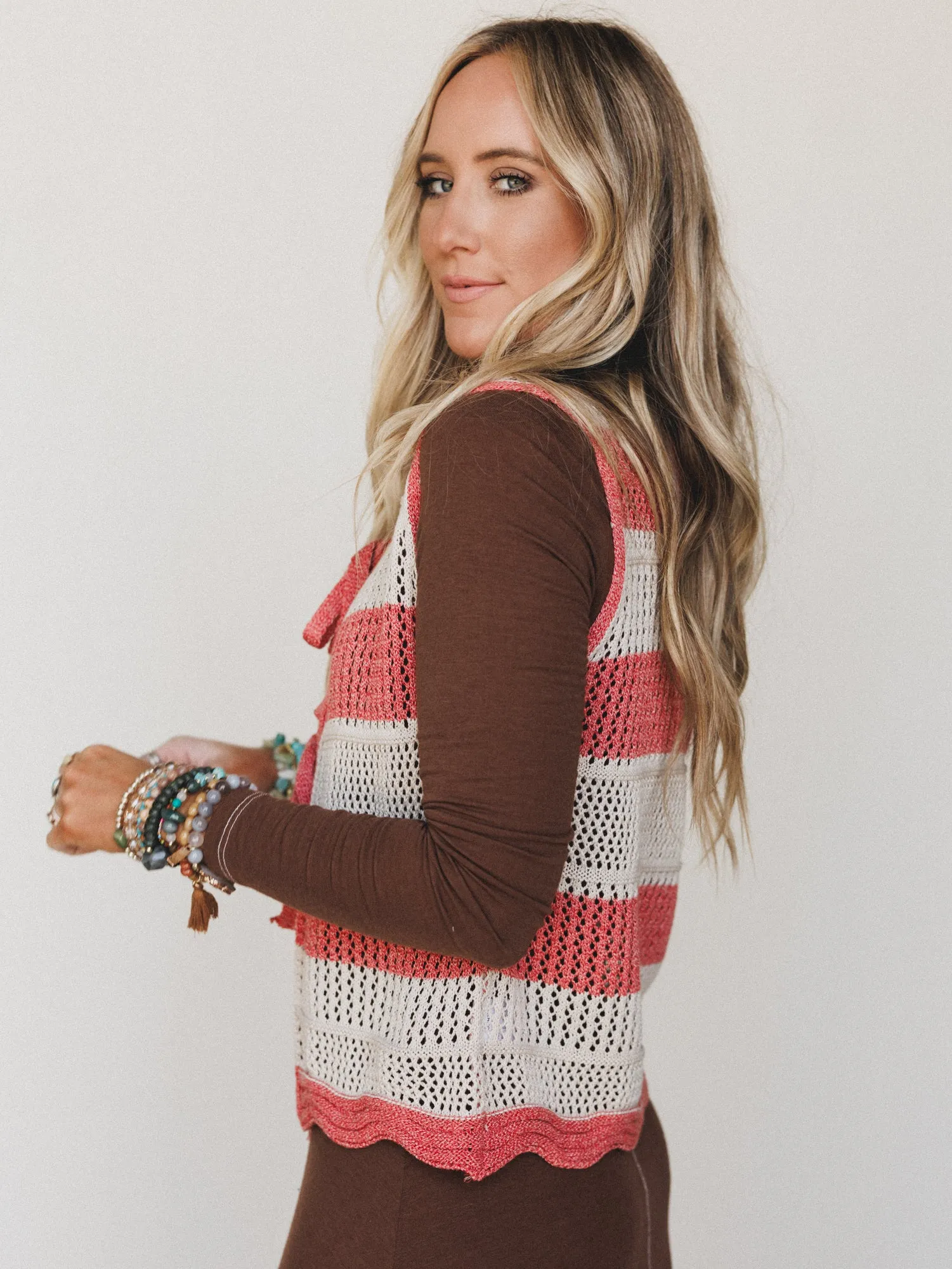 Wave Line Knit Vest - Coral Red sold by Three Bird Nest product image thumbnail 3