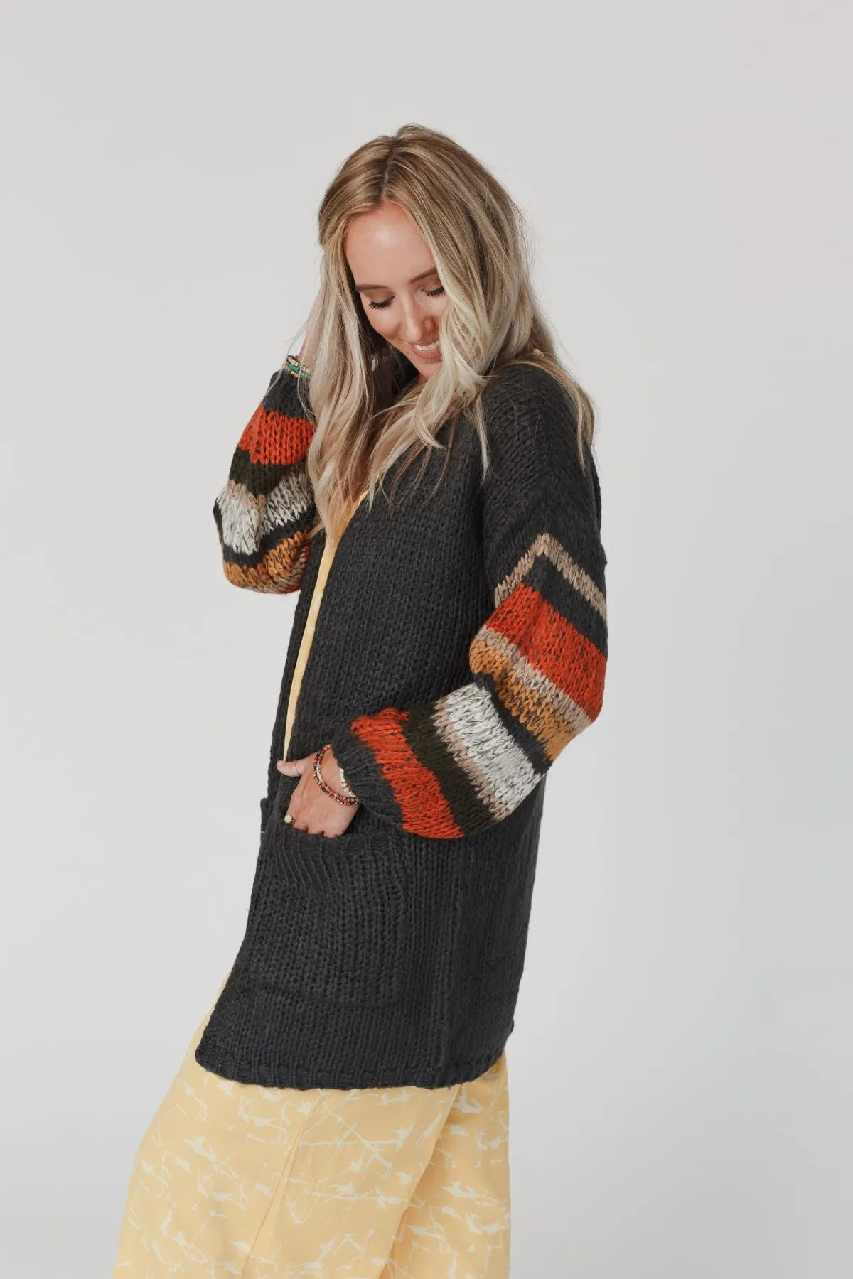 Danny Striped Sleeve Cardigan - Charcoal sold by Three Bird Nest product image thumbnail 4