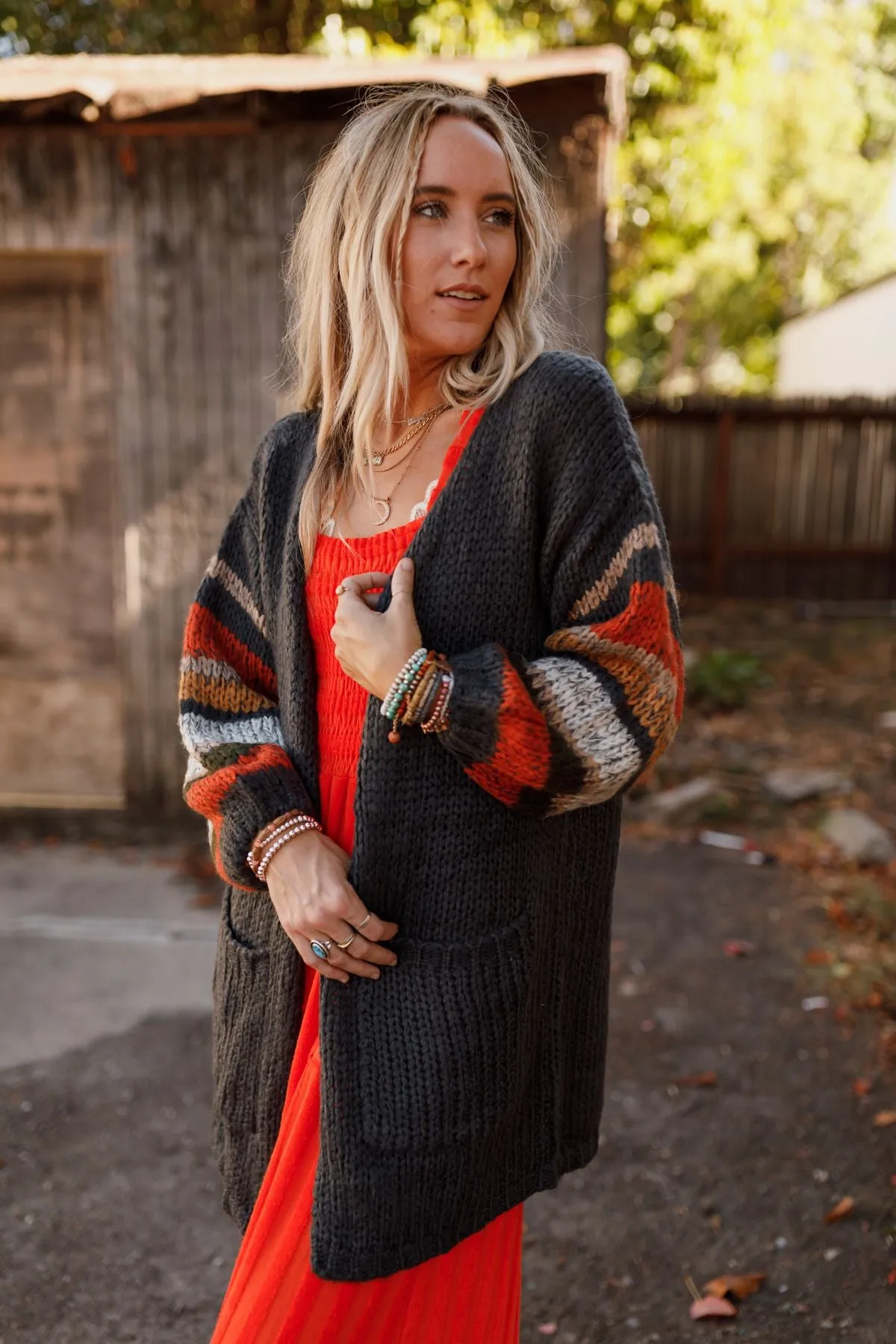 Danny Striped Sleeve Cardigan - Charcoal sold by Three Bird Nest product image thumbnail 2