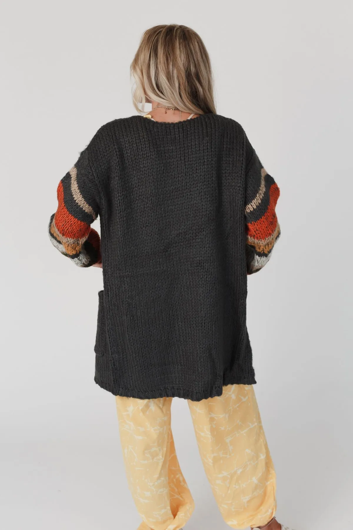 Danny Striped Sleeve Cardigan - Charcoal sold by Three Bird Nest product image thumbnail 5