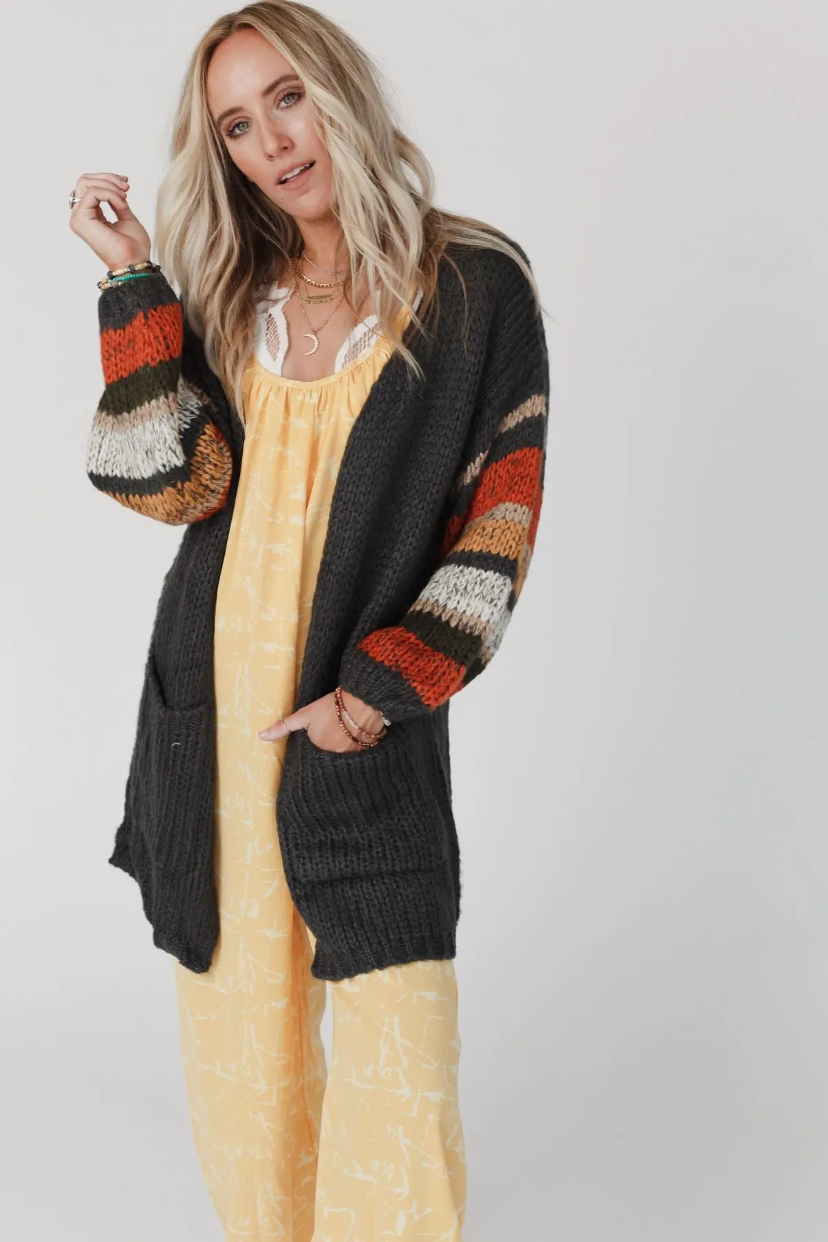 Danny Striped Sleeve Cardigan - Charcoal sold by Three Bird Nest product image thumbnail 3