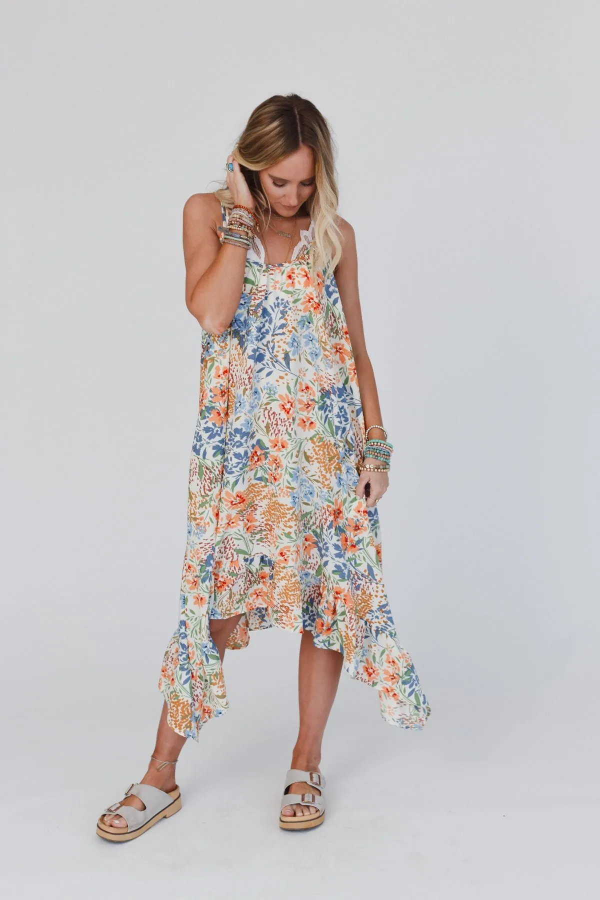 The Nest Ellie Ruffle Midi Dress - Brown Floral sold by Three Bird Nest product image thumbnail 5
