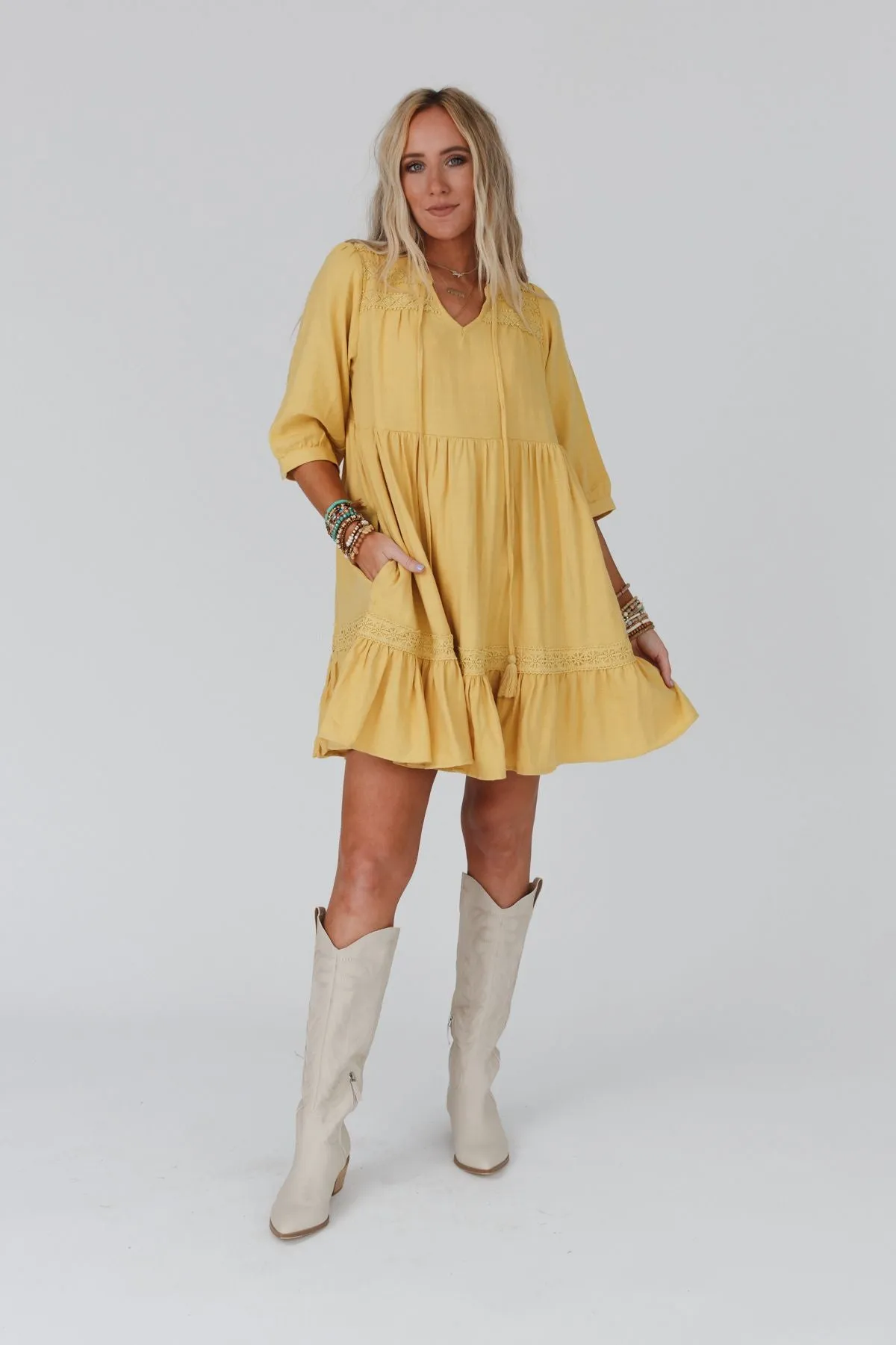 Tiny Dancer Ruffle Mini Dress - Mustard sold by Three Bird Nest product image thumbnail 3