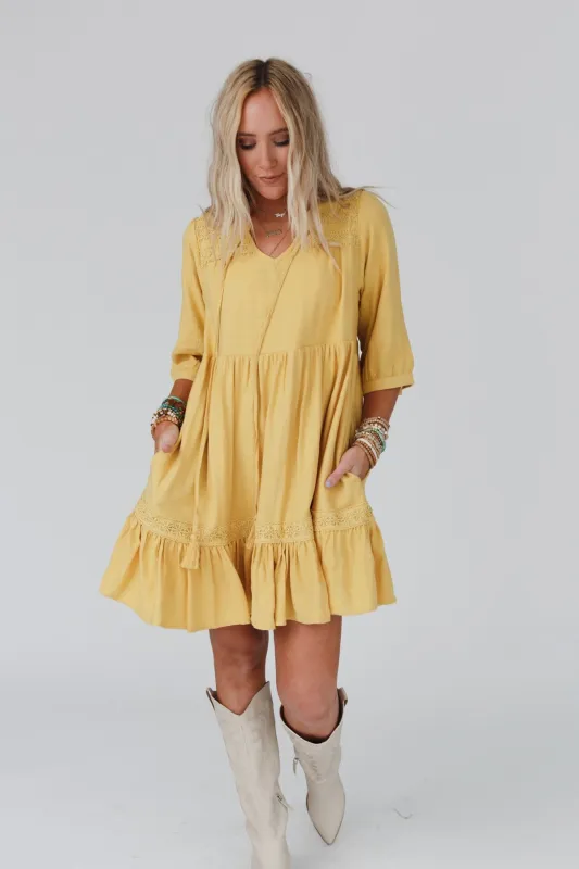 Tiny Dancer Ruffle Mini Dress - Mustard made by Davi & Dani