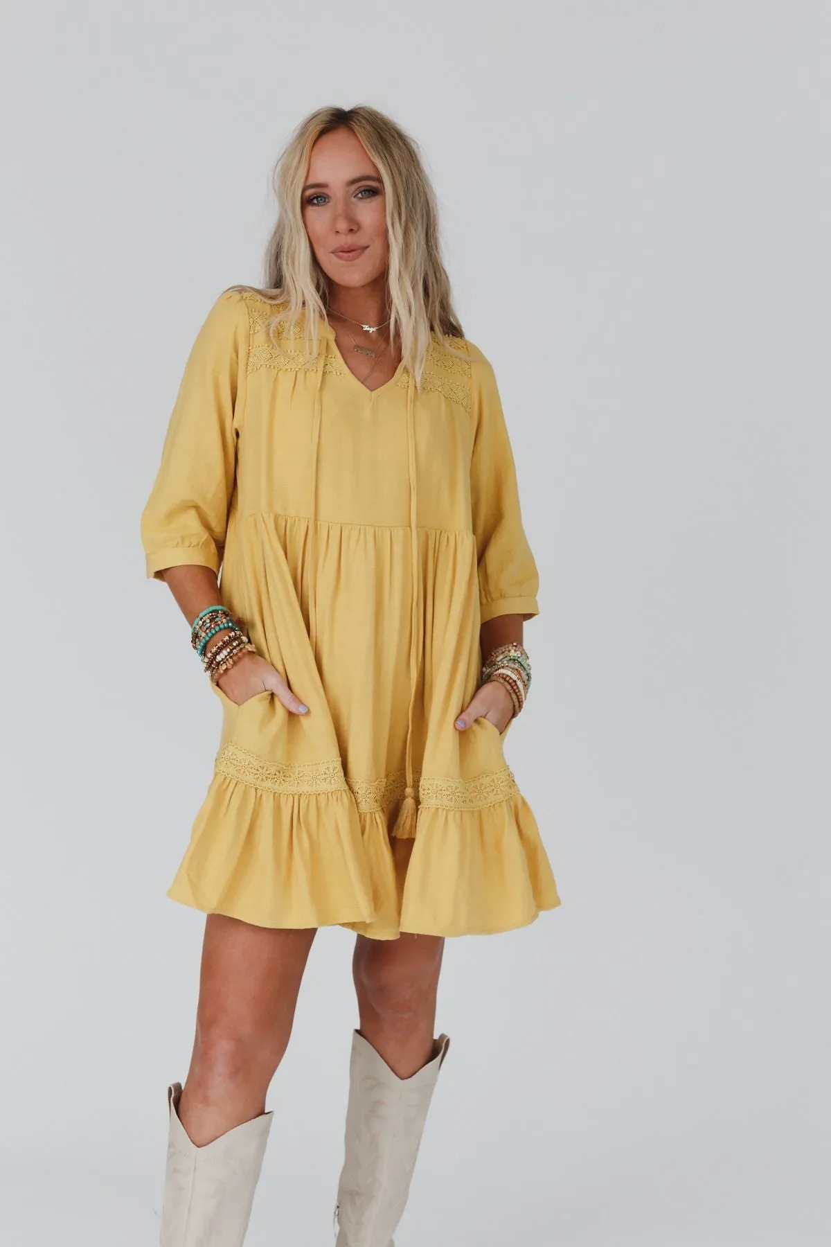 Tiny Dancer Ruffle Mini Dress - Mustard sold by Three Bird Nest product image thumbnail 4