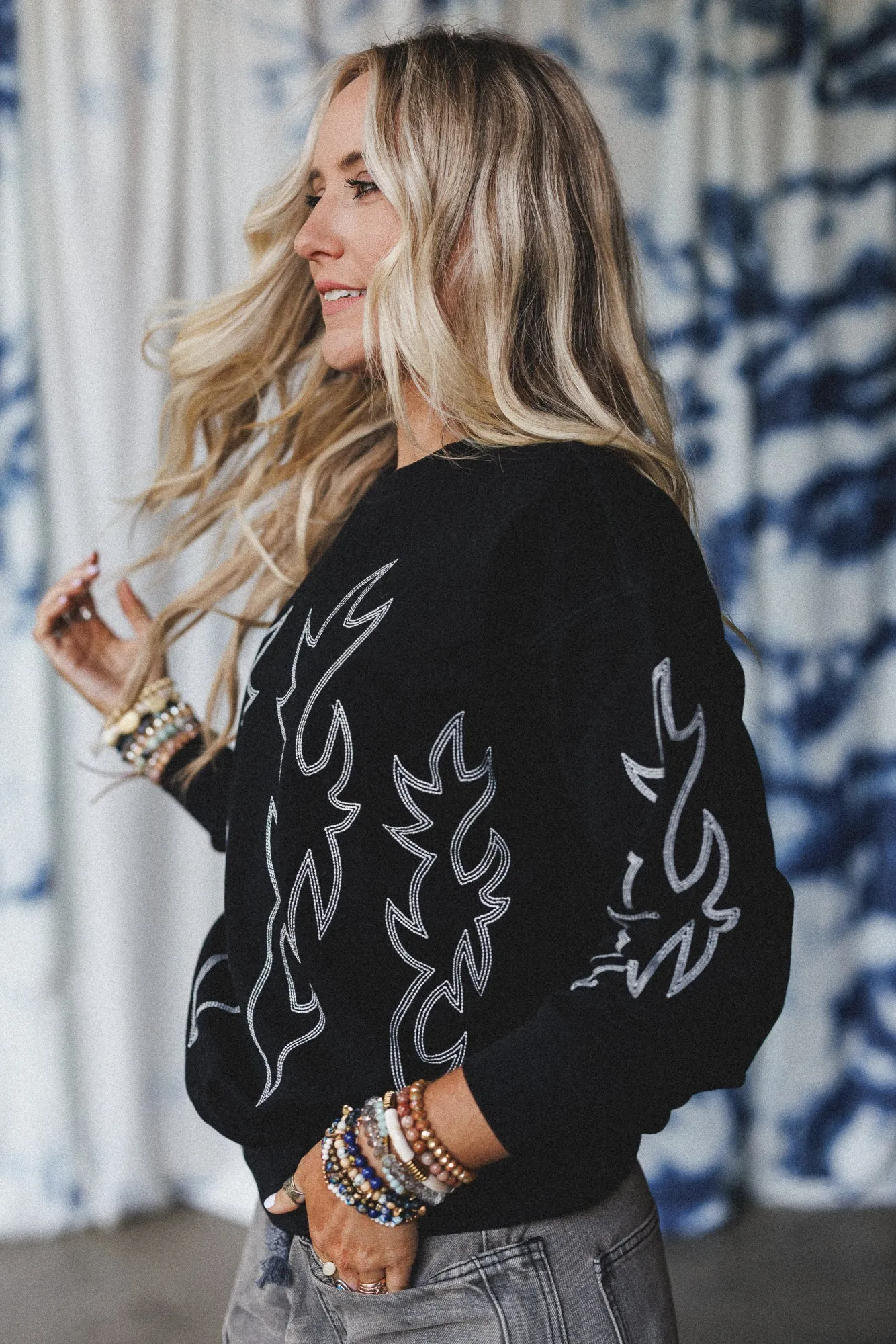 Lasso Western Stitch Pullover - Black sold by Three Bird Nest product image thumbnail 2