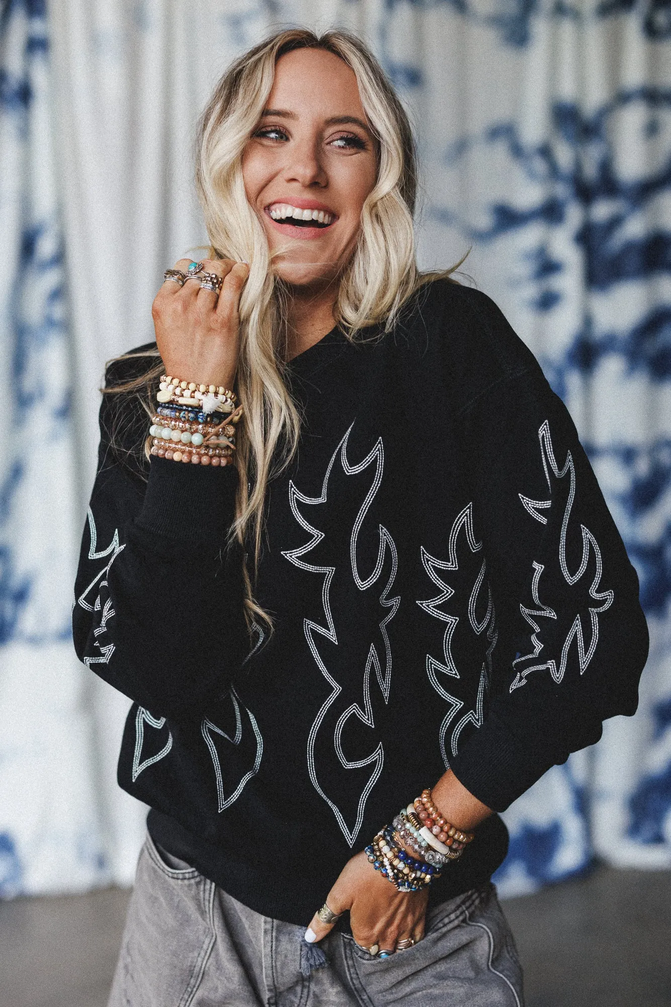 Lasso Western Stitch Pullover - Black sold by Three Bird Nest