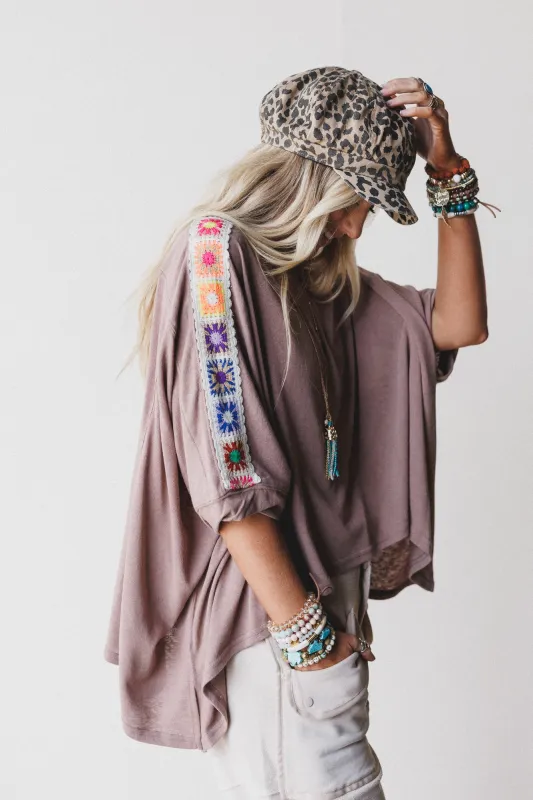 Riverbend Crochet Trim Top - Mocha sold by Three Bird Nest